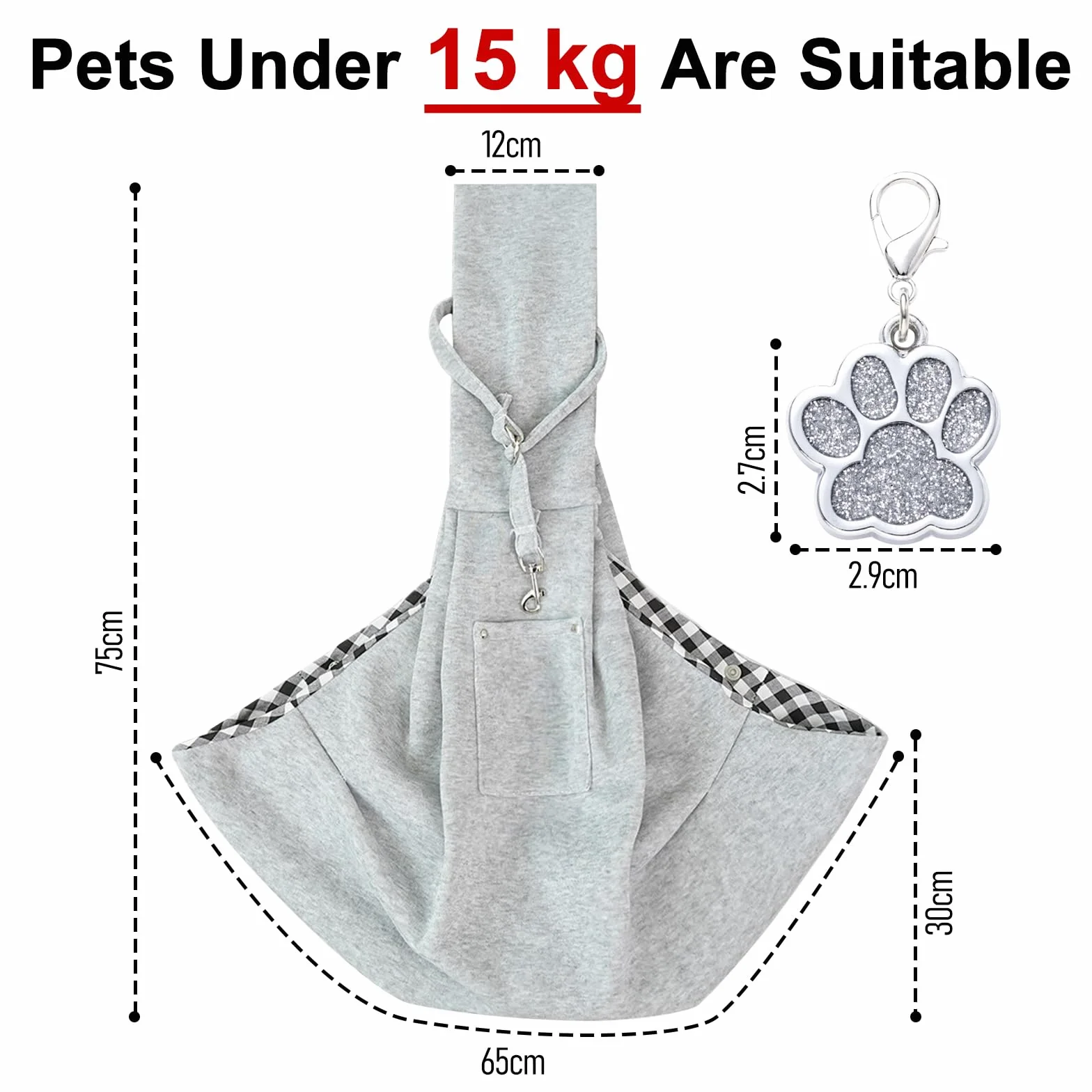 Sac de Transport pour Chien Chat Réglable Bandoulière Mains Libres Portable avec Médaille