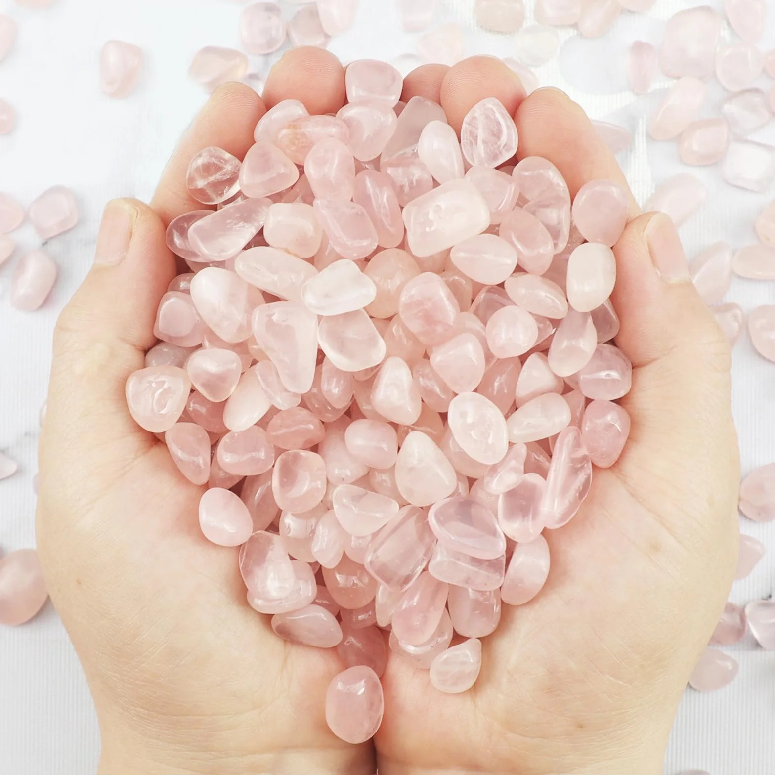 435 g de gravier décoratif pour aquarium - Rose quartz écrasé - Cristal naturel - Poli - Forme irrégulière - Vase - Pierres juteuses
