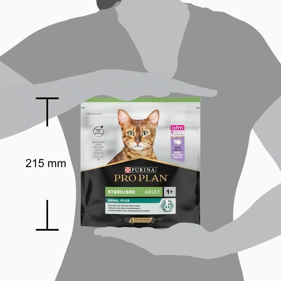 PURINA PRO PLAN | Sterilised Adult 1+ Renal Plus | Riche en Dinde | Croquettes | Chat | Sac de 400g | Lot de 8