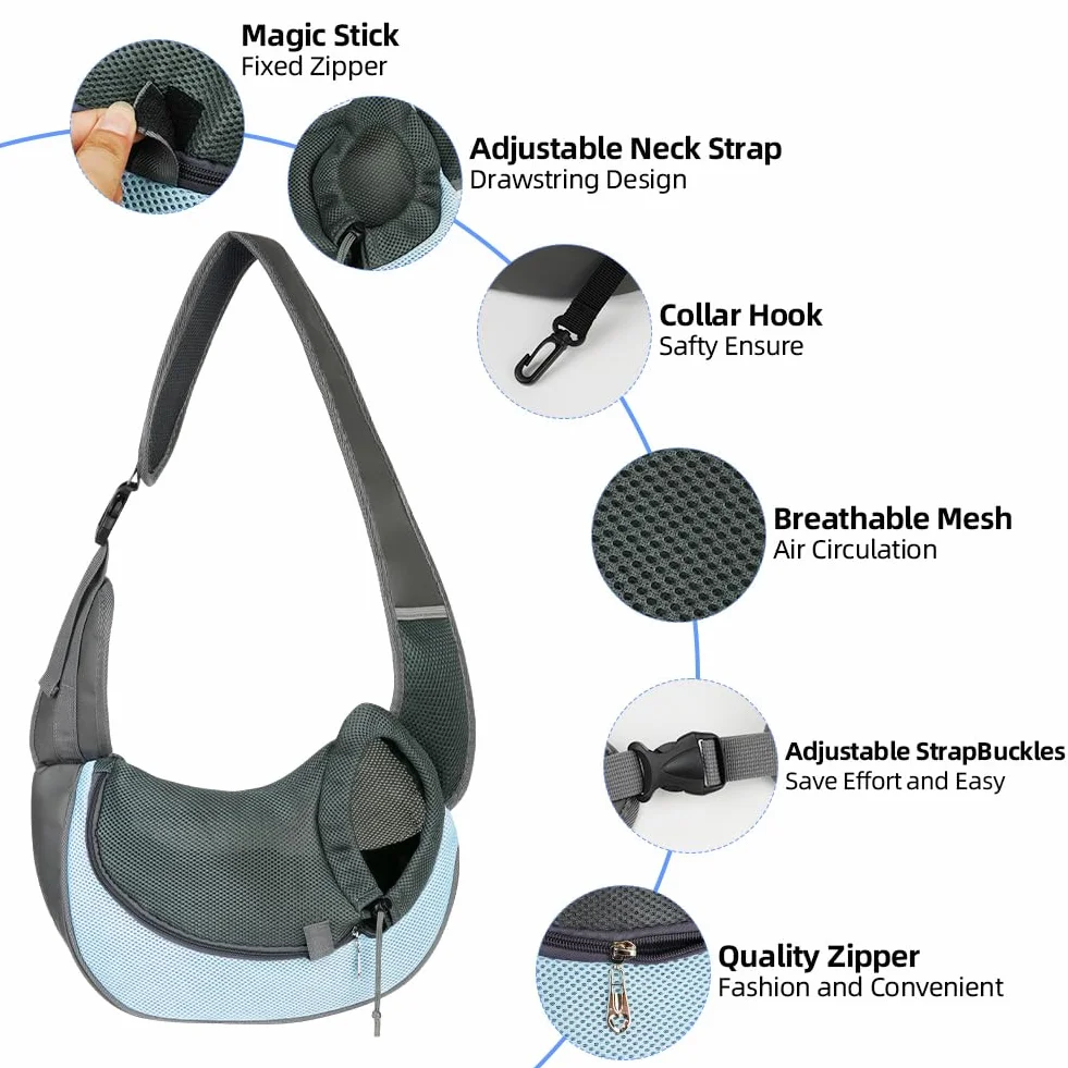 Sac de Transport pour Chien Chat, Sac à Bandoulière Mains Libres jusqu'à 5kg, Bleu