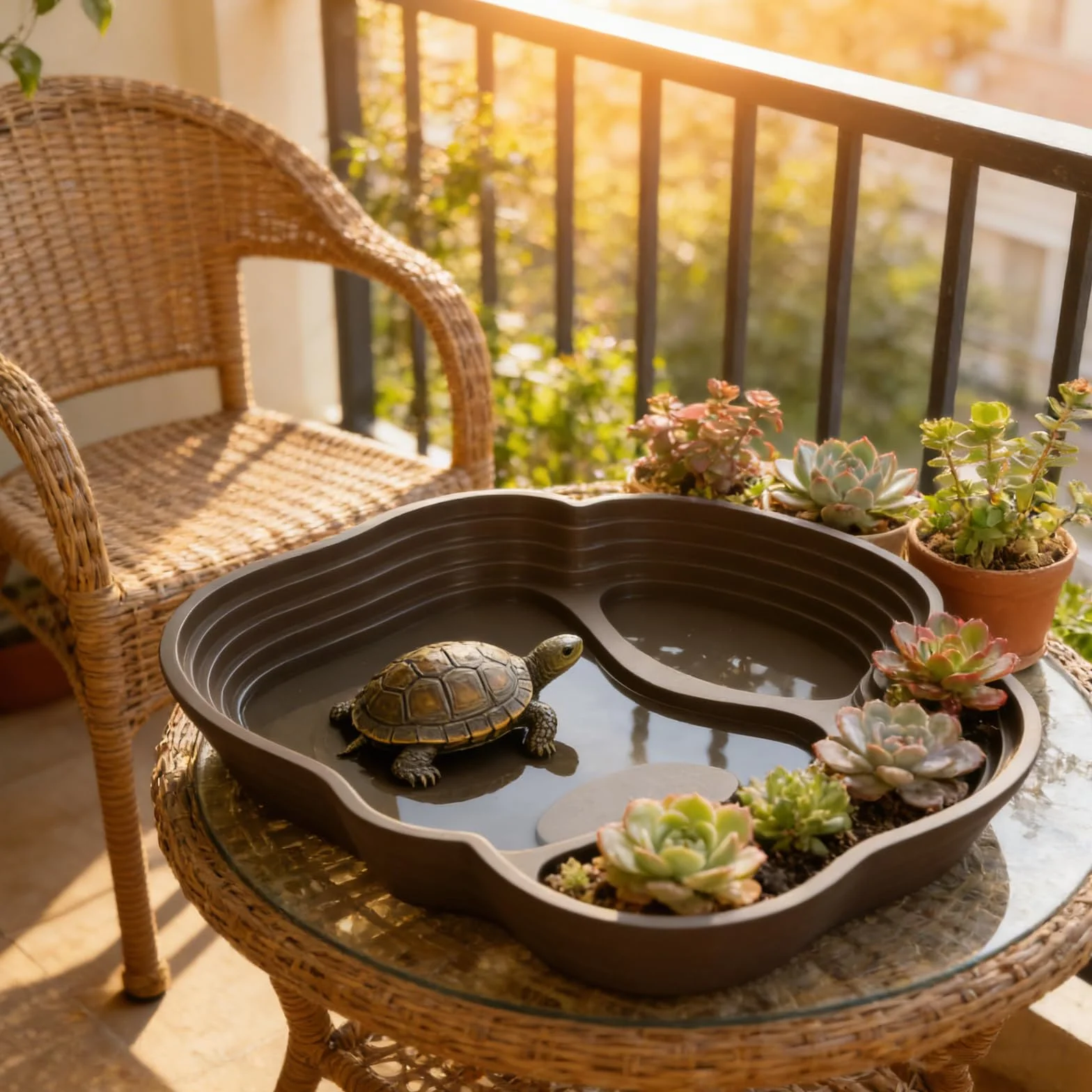 Veemoon Gamelle pour Tortues et Reptiles 24 Cm Grand Bol D’Eau Marron Foncé Double Usage Bain et Nourrissage avec Rebord Anti-éclaboussures pour Terrarium et Habitat Terrestre