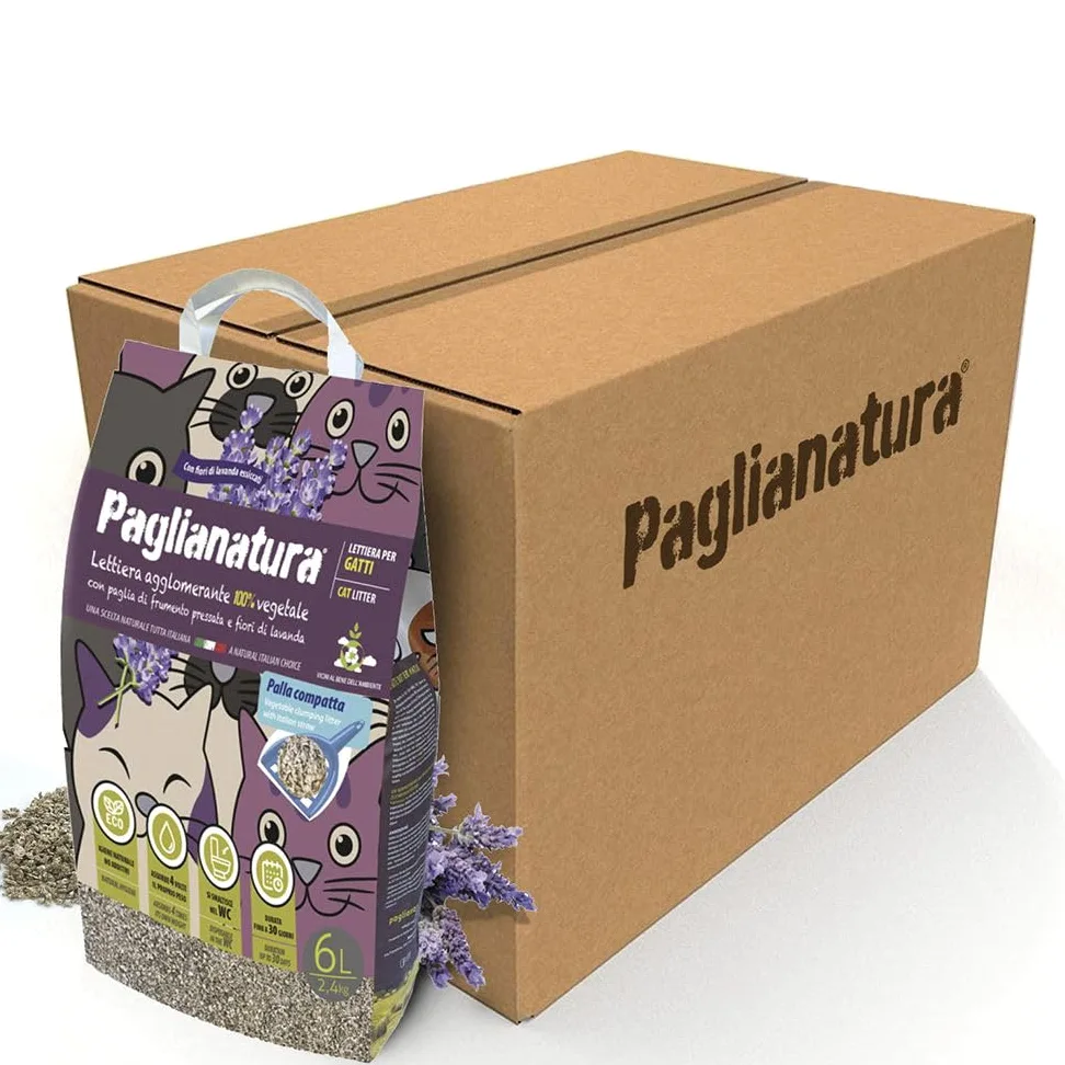 Paglianatura Kit de 6 litières agglomérantes pour Chats à la Lavande 2,4 kg/6 lt — Parfum de Lavande fraîche, Haute capacité d'absorption, écologique et Facile à Nettoyer