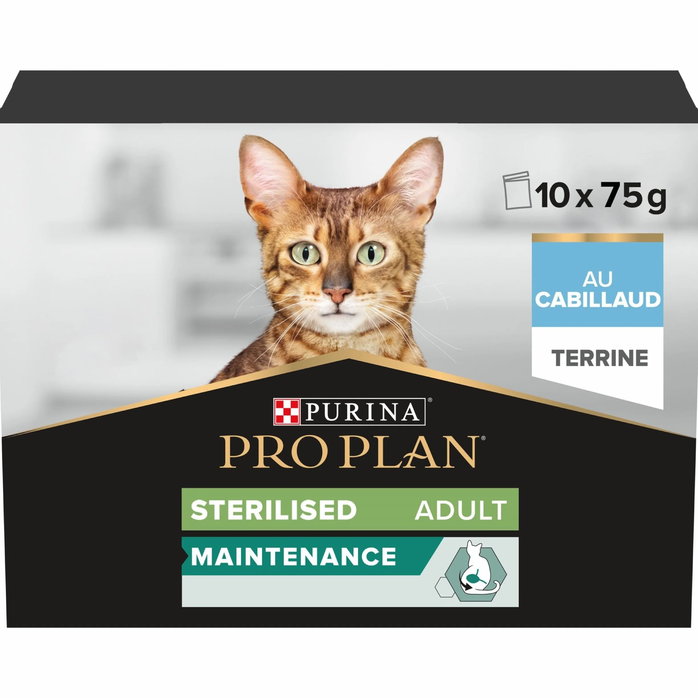 PURINA Pro Plan | Adult STERILISED Maintenance | Aliment Complet pour Chat Adulte Stérilisé | Aide à Maintenir Une Bonne santé urinaire | Terrine | Au Cabillaud | Portion Individuelle | 10x75g