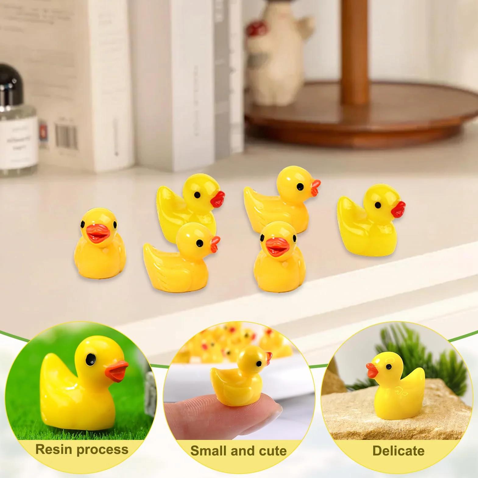 Mini Canards en Résine 100 Pcs, Petits Canard Miniature Résine, Figurines de Canard pour Bricolage Aquarium Jardin