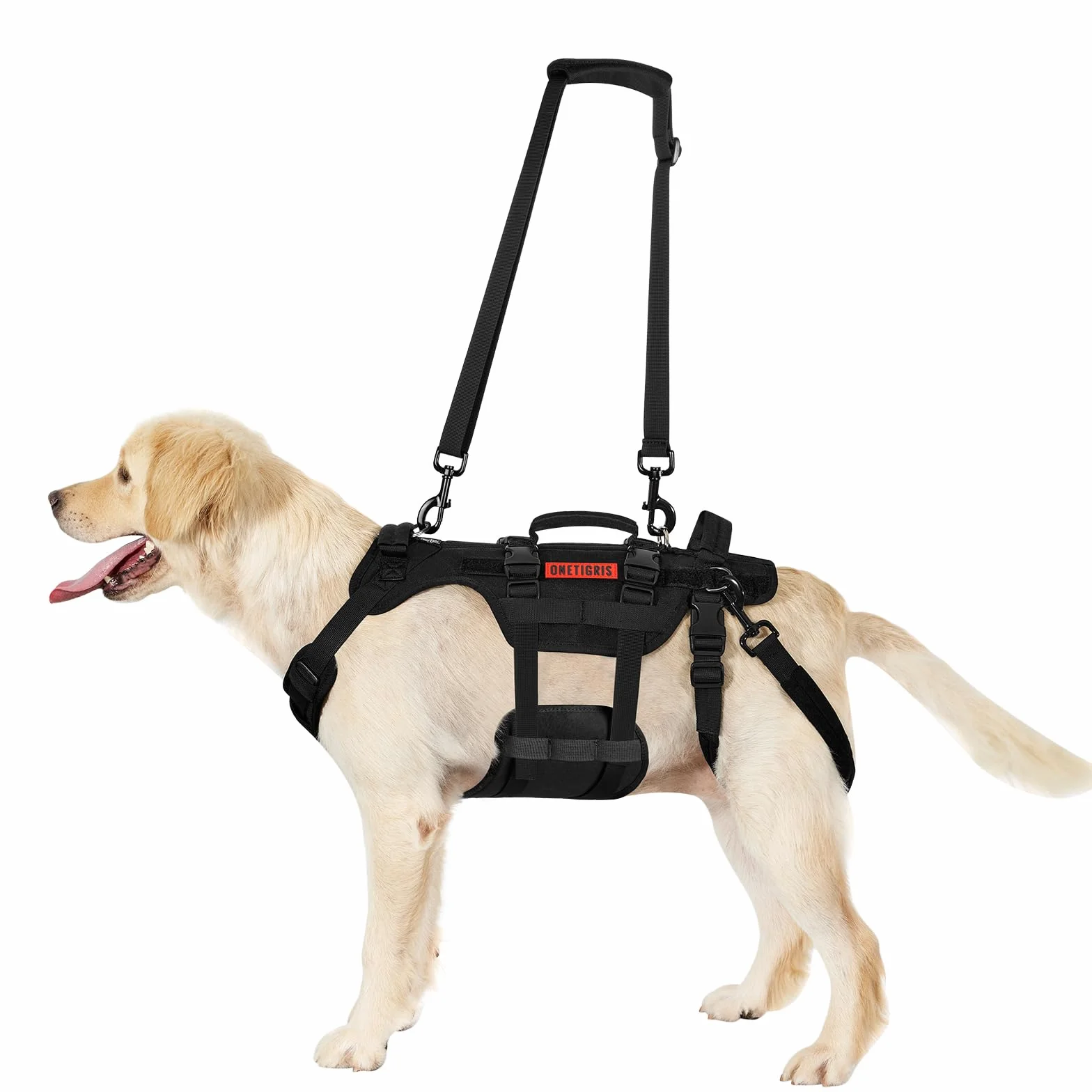 OneTigris Invictus Harnais de Levage pour Chien handicapé, Sangle réglable, 3 poignées, Leggings arrière Amovibles - Noir S
