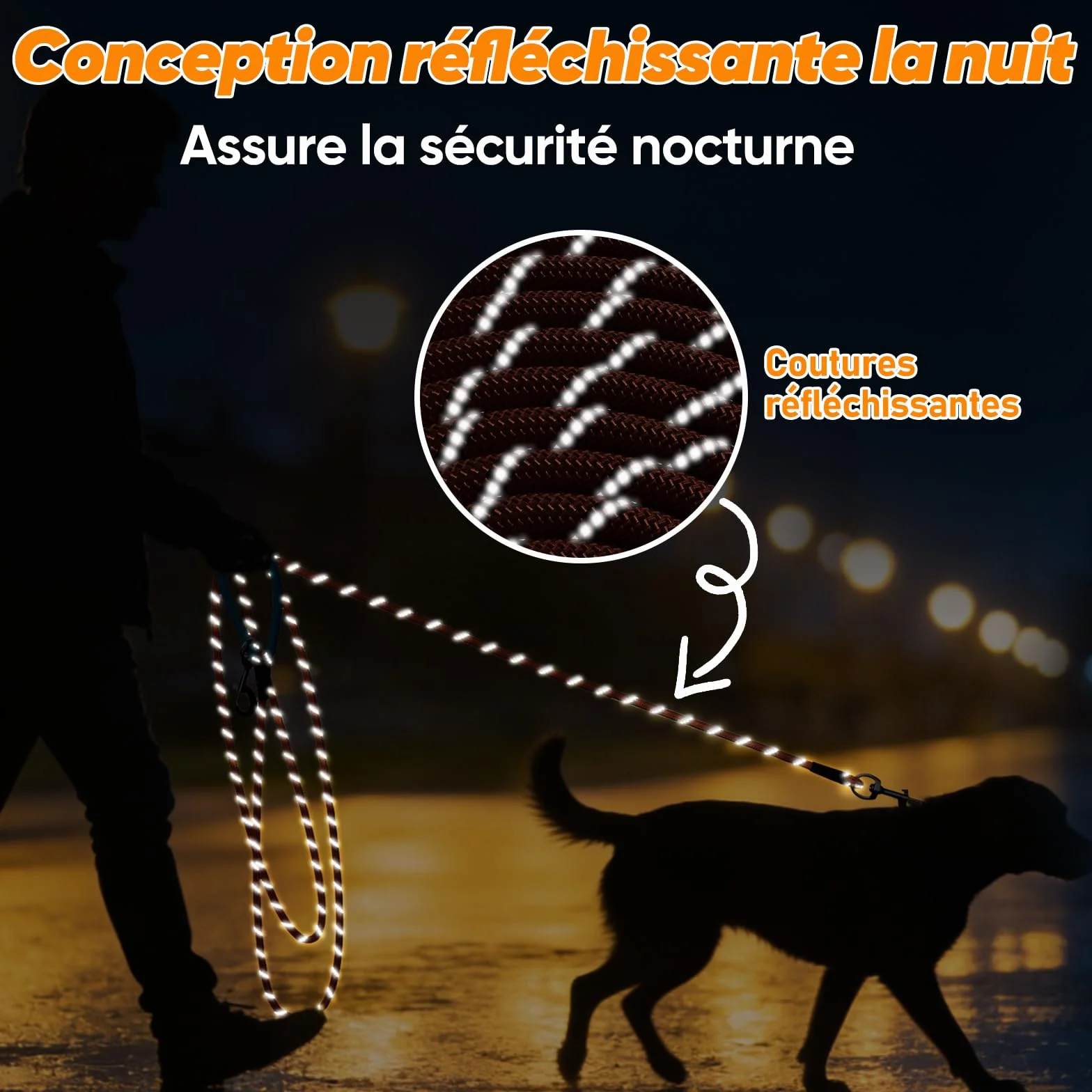 Laisse pour Chien Longue 5M 10M 15M 20M 30M avec Crochets Pivotants, Corde d'attache pour Petits Moyens Grands Chiens (Orange, 5M)