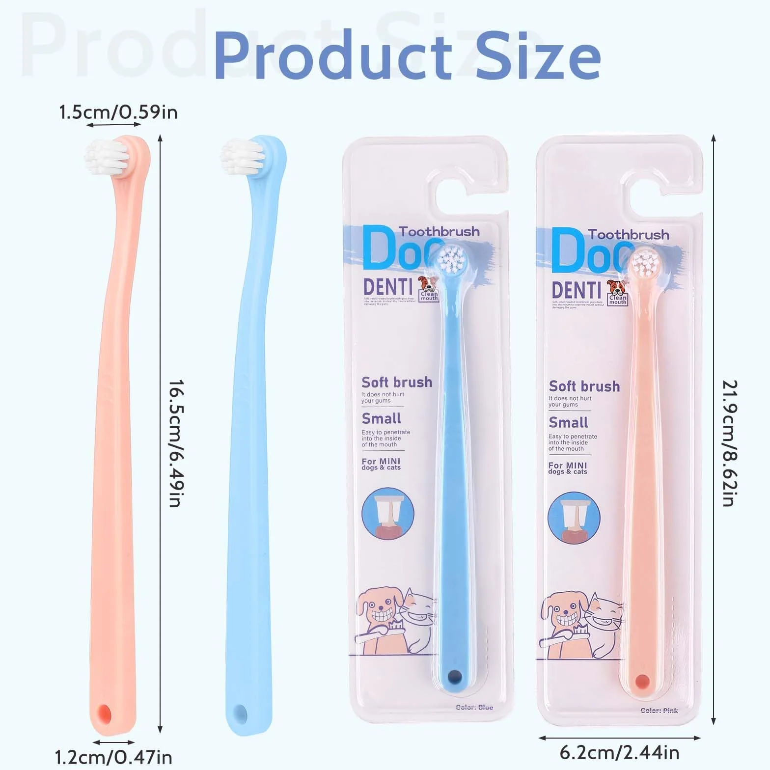 Lot de 2 brosses à dents pour chat, chien, chiot, tête douce, kit nettoyage