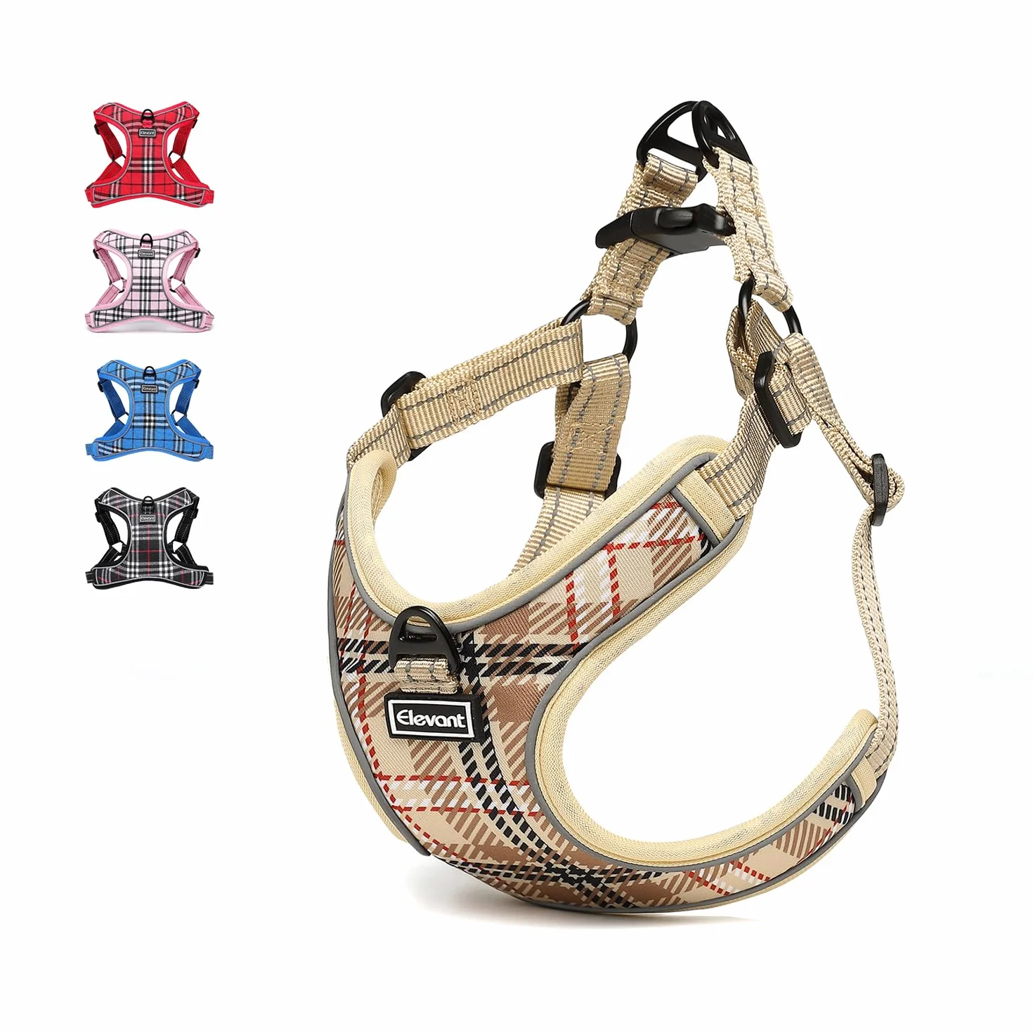 Harnais Chien Anti Traction Réglable Réfléchissant Respirant Confort Doux Gilet Rembourré Petite Moyenne Grande Chien XS Beige Marron