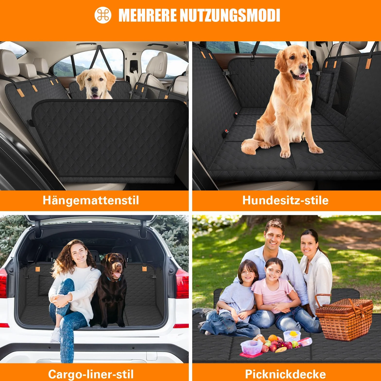 Protection Voiture Chien Siege Arriere [127 x 62 cm], Imperméable, Résistante Aux Rayures, Coque Rigide, Protege Voiture Pour Chien SUV et Voitures Familiales, Lavable, Avec Filet Ventilation (Noir)