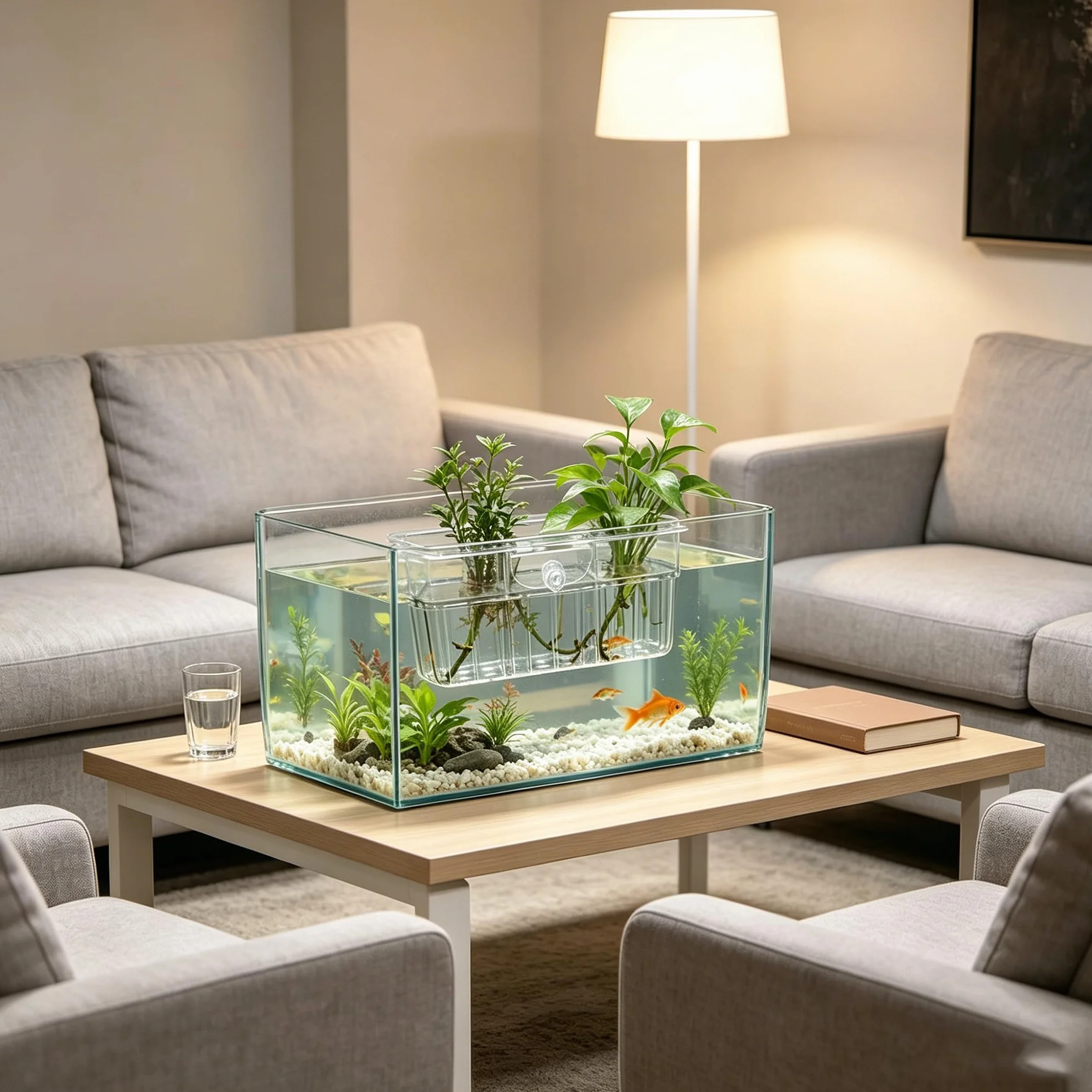 Lot de 2 supports de plantes d'aquarium à 3 cellules, support suspendu pour aquarium, décoration