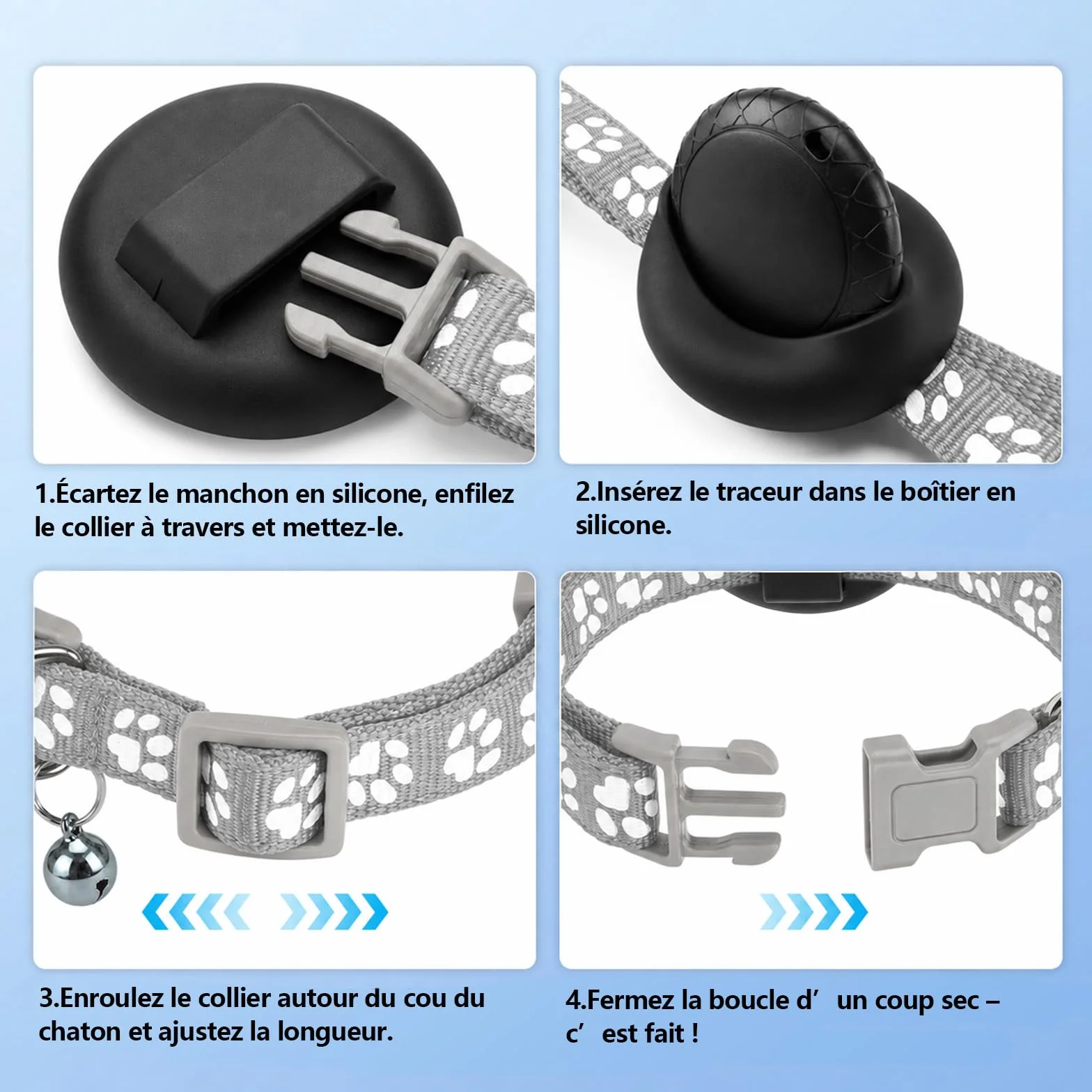 Collier GPS Chat, Traceur GPS Chien Chat sans Carte SIM/Abonnement Mensuel, Compatible avec iOS et Android, Suivi en Temps Réel Étanchéité IPX6 Traceur Collier Traceur pour Chien,Chats,Voitures - Gris