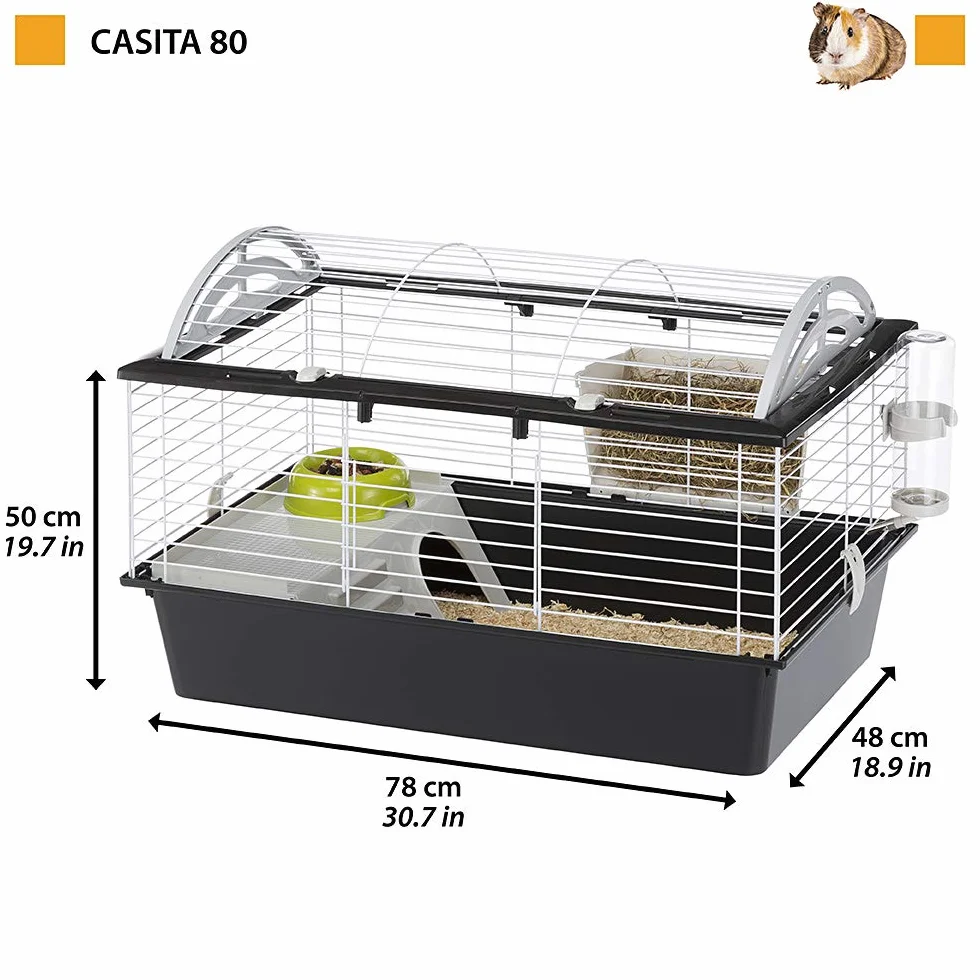 FERPLAST Cage pour Rongeurs CASITA 80 pour Cochons d'Inde, Cochons d'Inde, en Métal, Accessoires inclus : Mangeoire, Abreuvoir, Abreuvoir, Maison. 78x48xh50cm