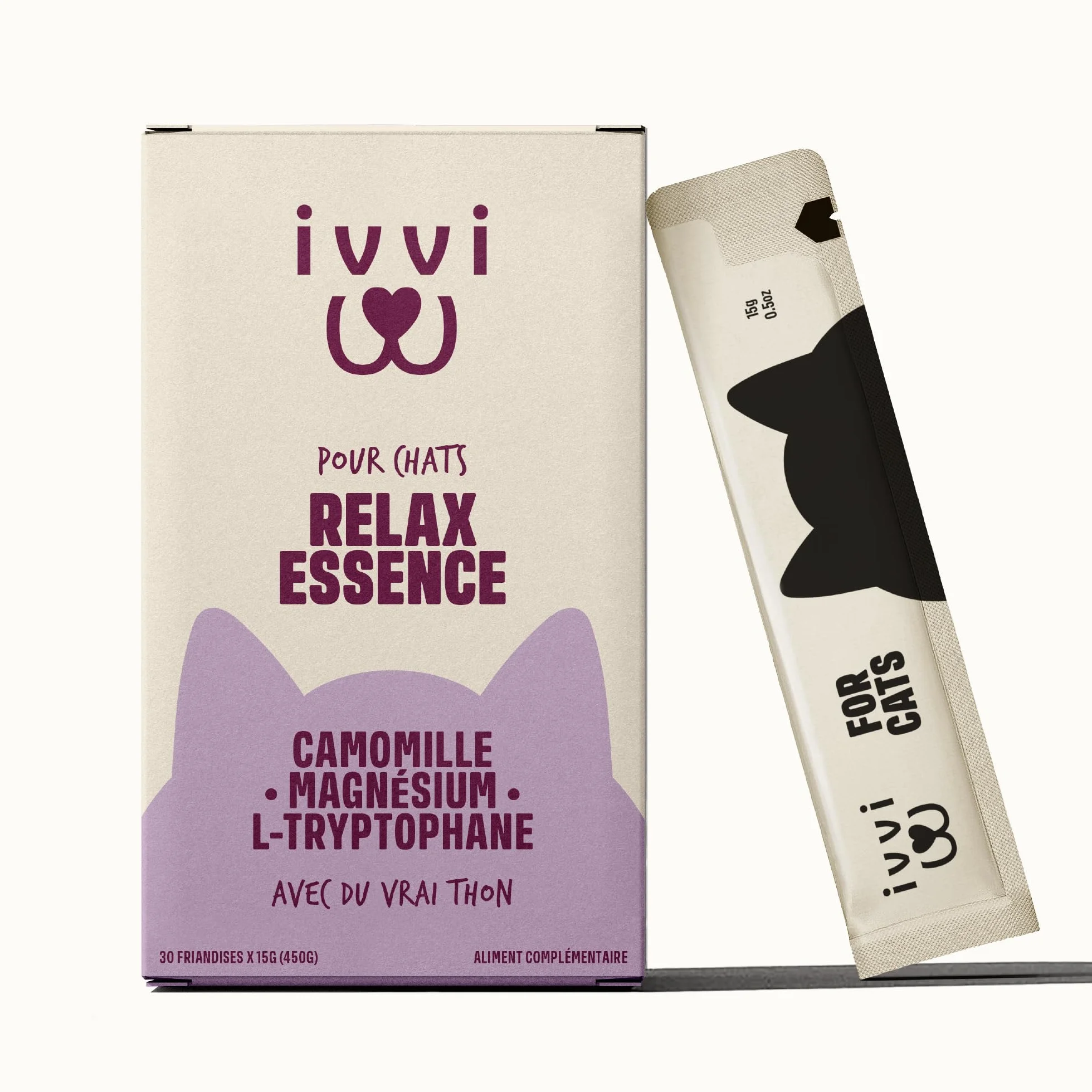 ivvi Calmant pour Chat Relax Essence Crème à Lécher Anti-Stress Chat Camomille L-Tryptophane Magnésium 30 x 15g
