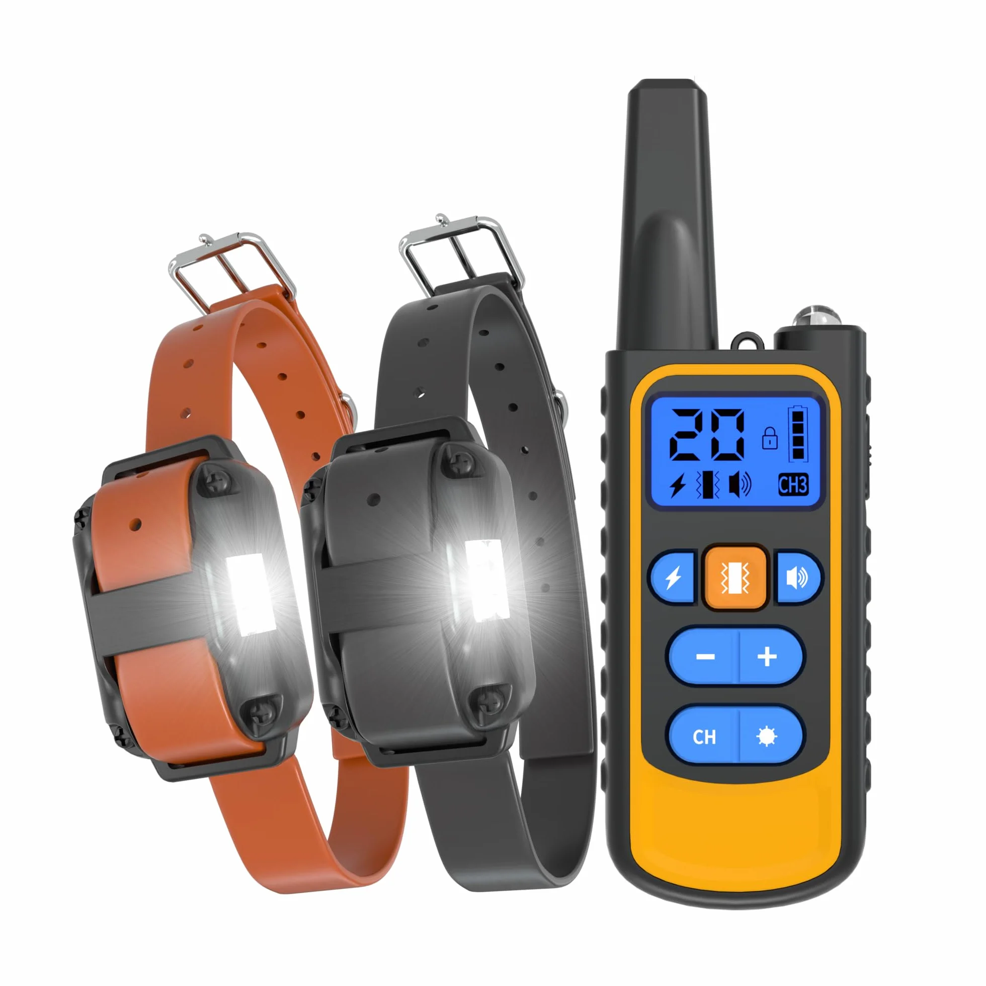 Meloive Collier de Dressage pour Deux Chiens,Collier Rechargeable avec Contrôle Manuel Portée 3000 Mètres,4 Modes d'Entraînement Choc Électrique/Sonore/Vibration/Lumière,IPX67 Résistant à l'eau