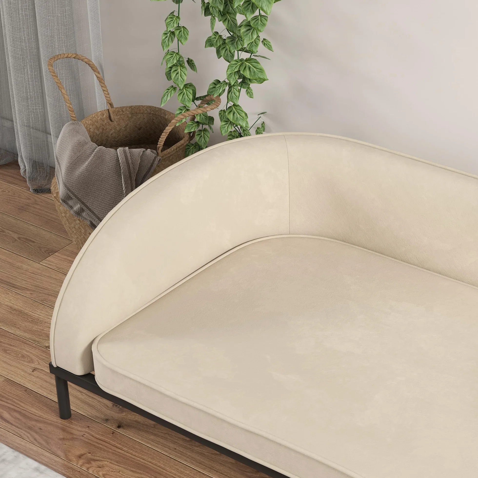 PawHut Canapé pour Chien surélevé 101,5 x 62 x 34,5 cm Coussin déhoussable Pieds Acier Velours Blanc crème Noir