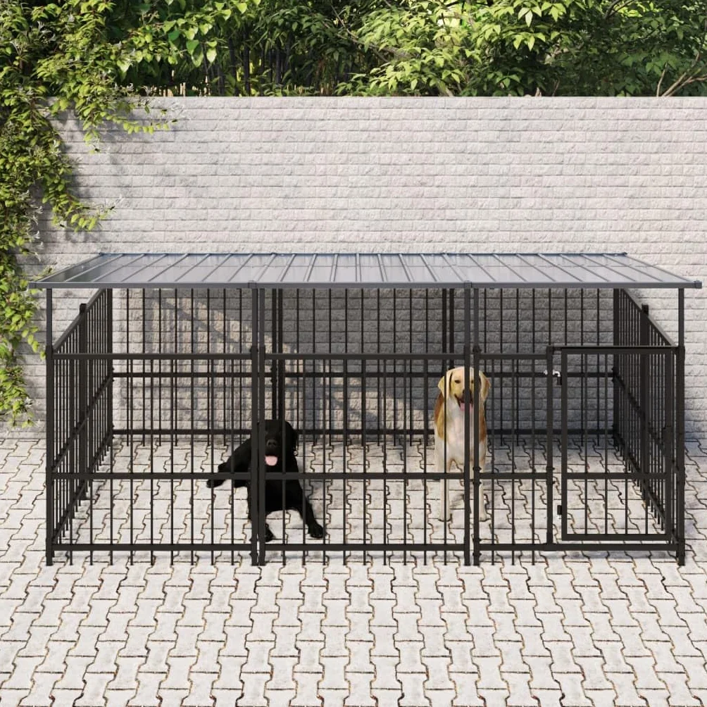 Chenil d'Extérieur avec Toit pour Chiens Acier 5,63 m² Cage Enclos vidaXL