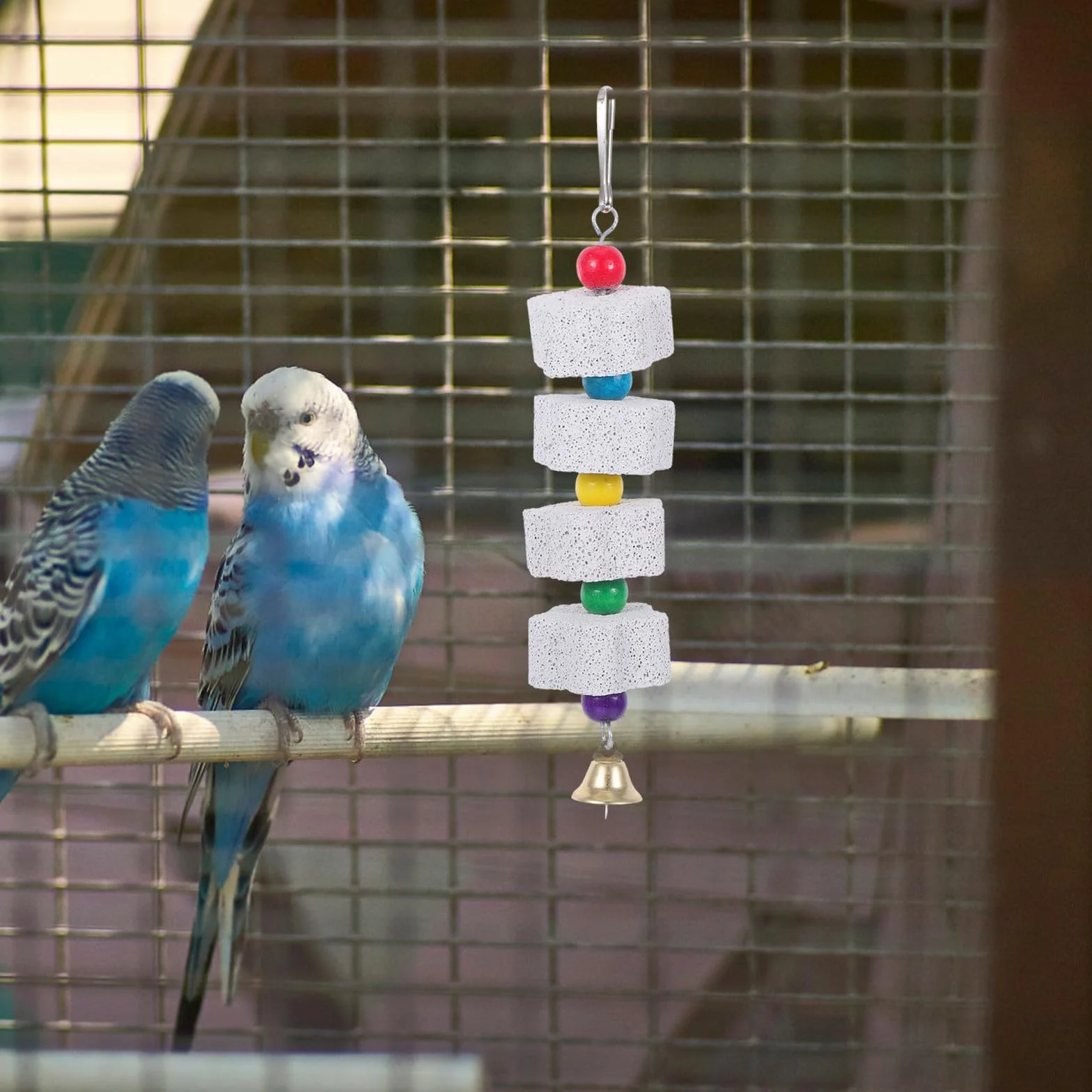 Pierre à Aiguiser pour Bec de Perruche Naturelle Support en Fer pour Cage Oiseaux Écureuils