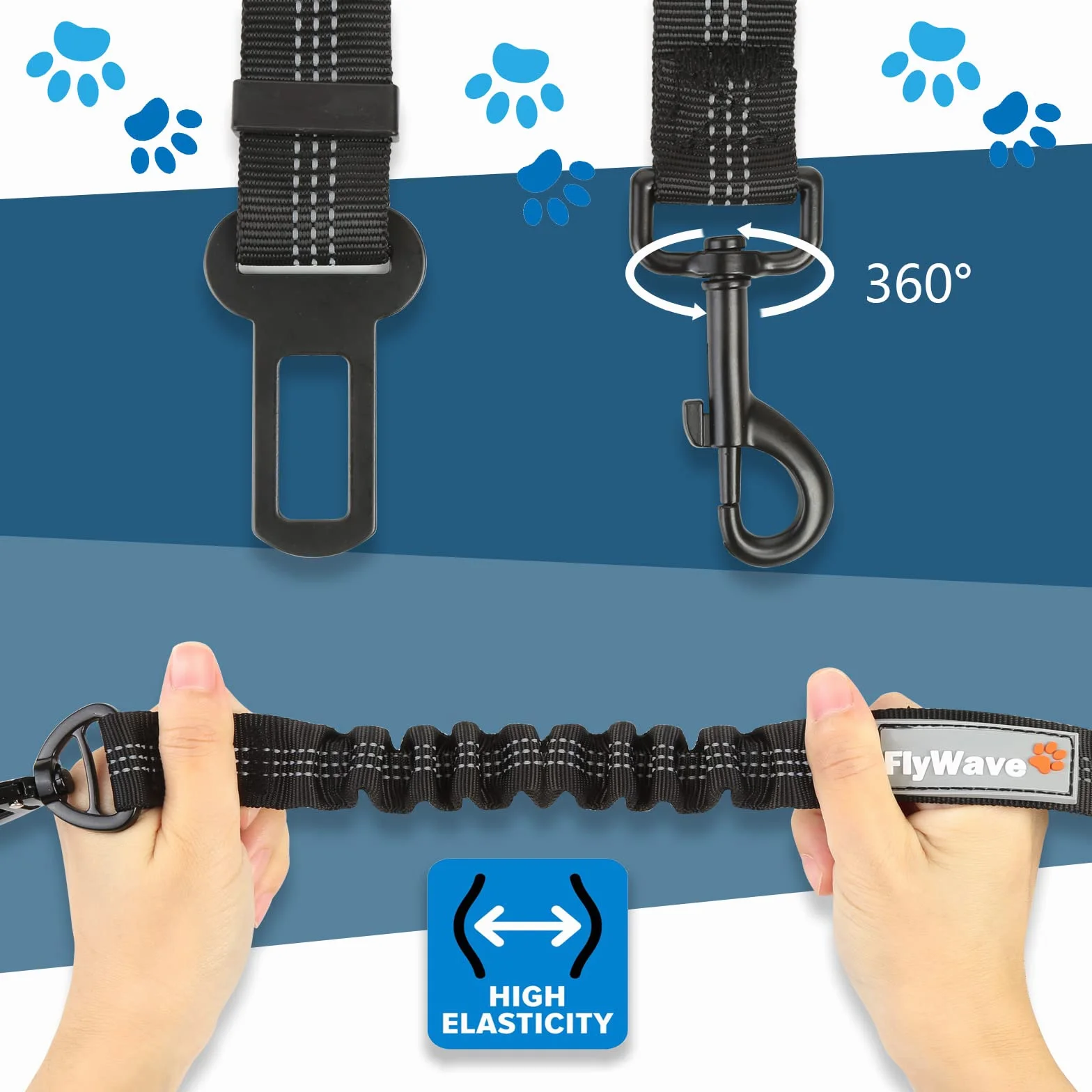 FlyWave Ceinture De Sécurité pour Chien Voiture - Réglable, Universelle et Robuste - Pour Tous Types De Chiens | Fermoir en D