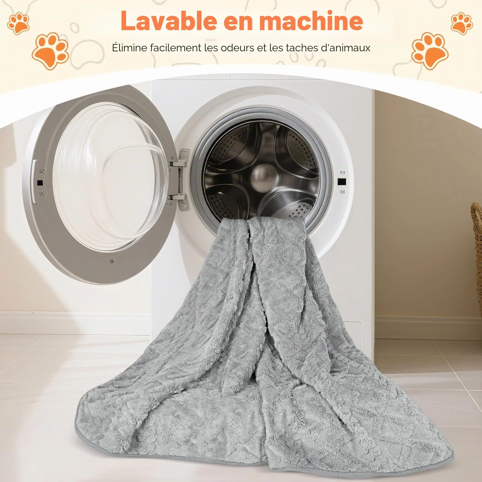 Couverture Chien Imperméable 100x75cm Flannel Réversible Lavable Machine Gris