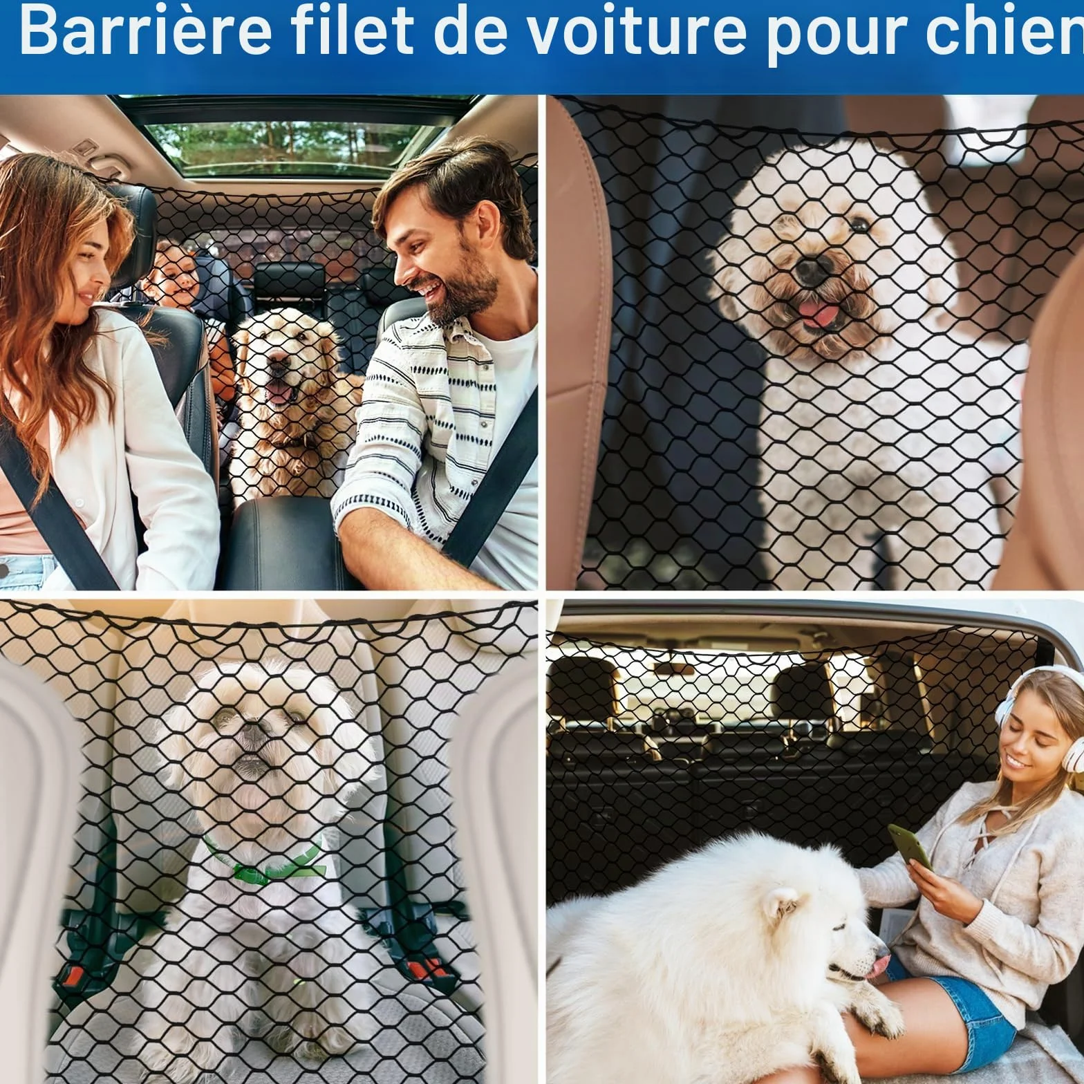 Filet Voiture pour Chien 120x70cm Grille Séparation Siège Arrière Camions SUV Berlines