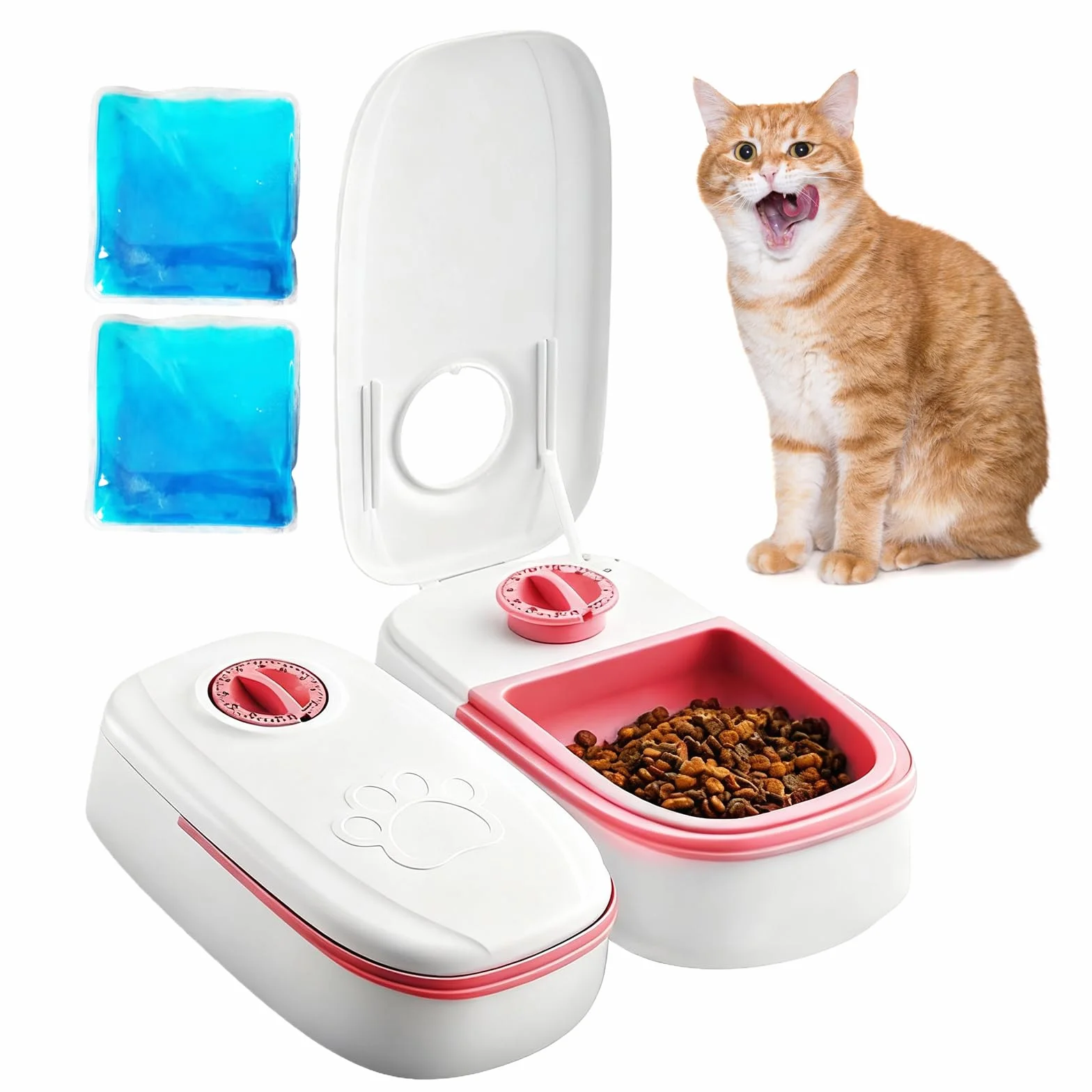 Distributeur automatique de nourriture humide pour chat 2 repas minuterie 48 heures 700 ml pour chats et petits chiens nourriture humide et sèche