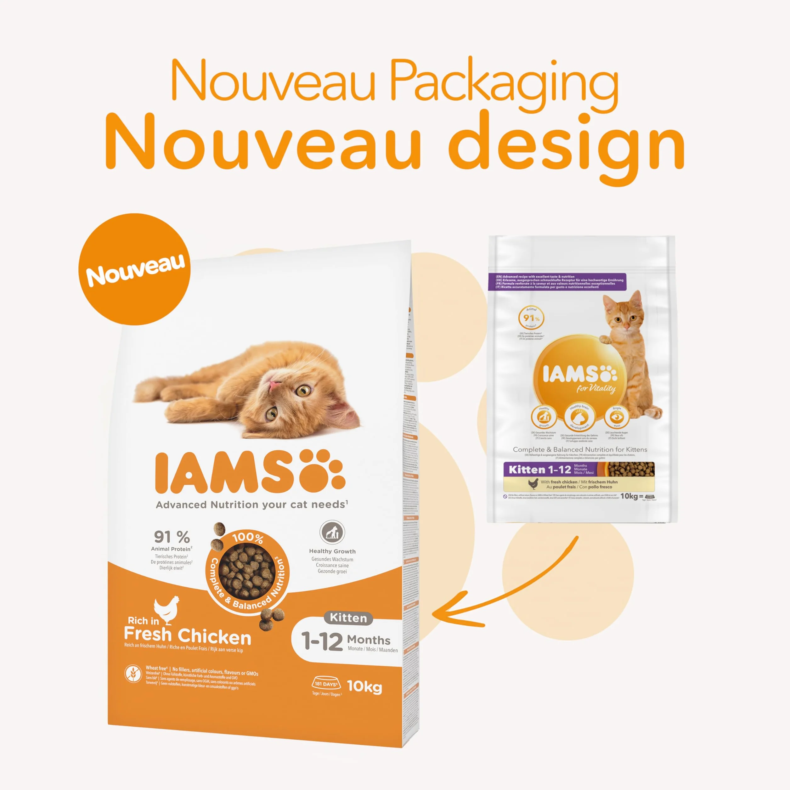 IAMS Vitality Croquettes Super Premium Chatons 10 kg Au Poulet Frais sans OGM