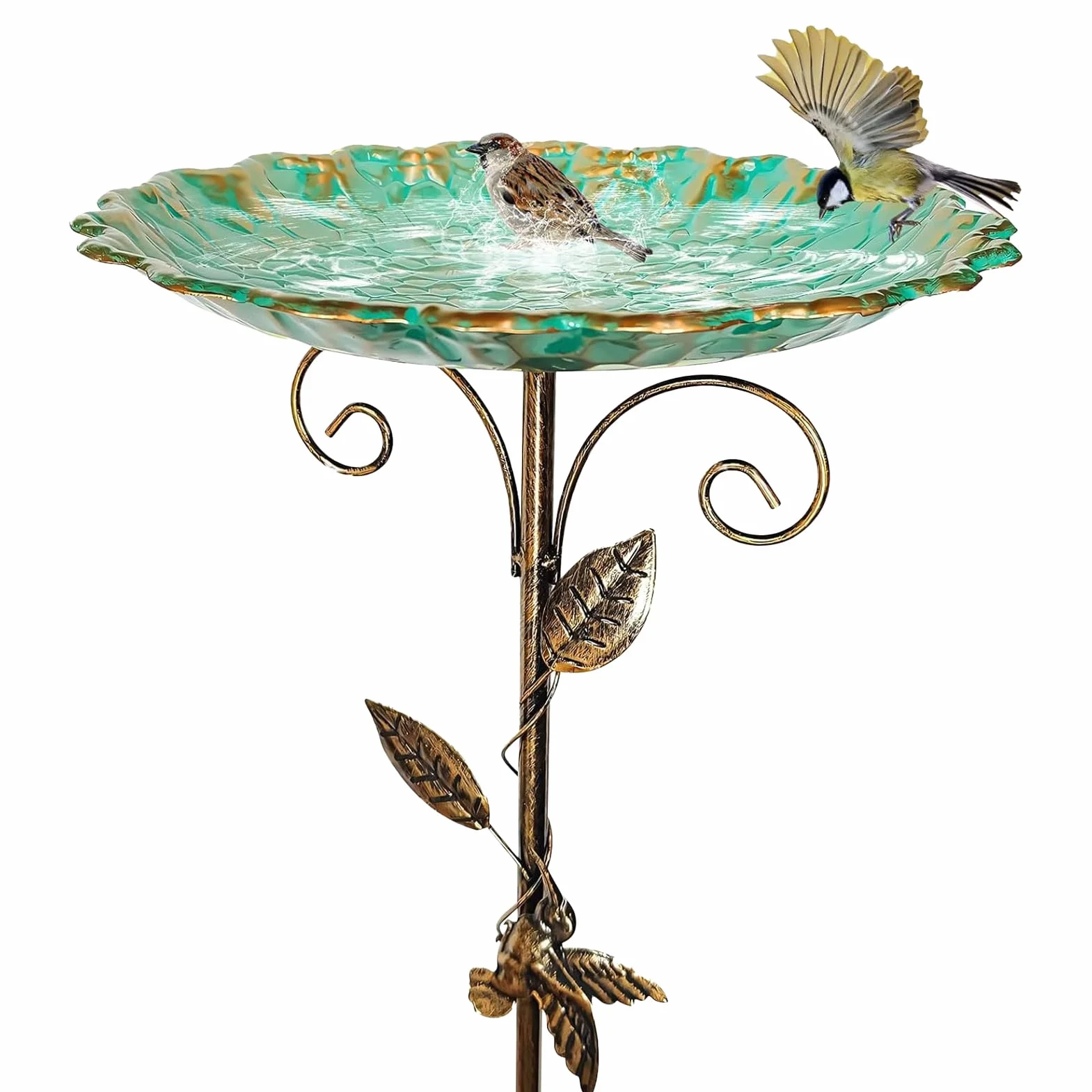 Bain d'oiseaux pour Extérieur, Mangeoire Vintage, Bassin en Métal sur Pied Antigel Hauteur Réglable pour Jardin Terrasse Balcon Extérieur