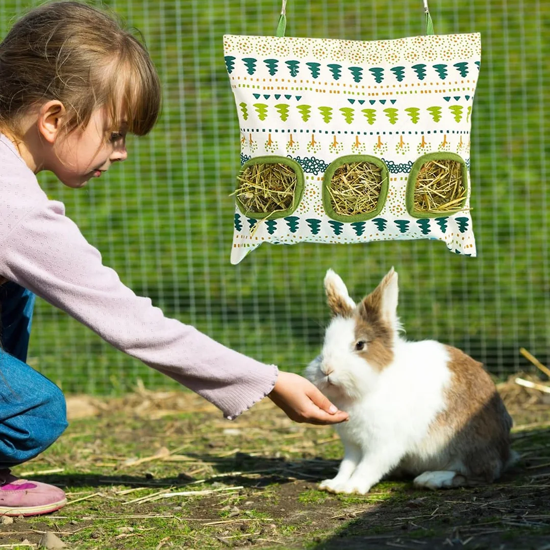 Sac à Foin Suspendu Râtelier Foin Lapin Filet à Foin 3 Trous pour Cochon d'Inde Chinchilla Hamster Petits Animaux