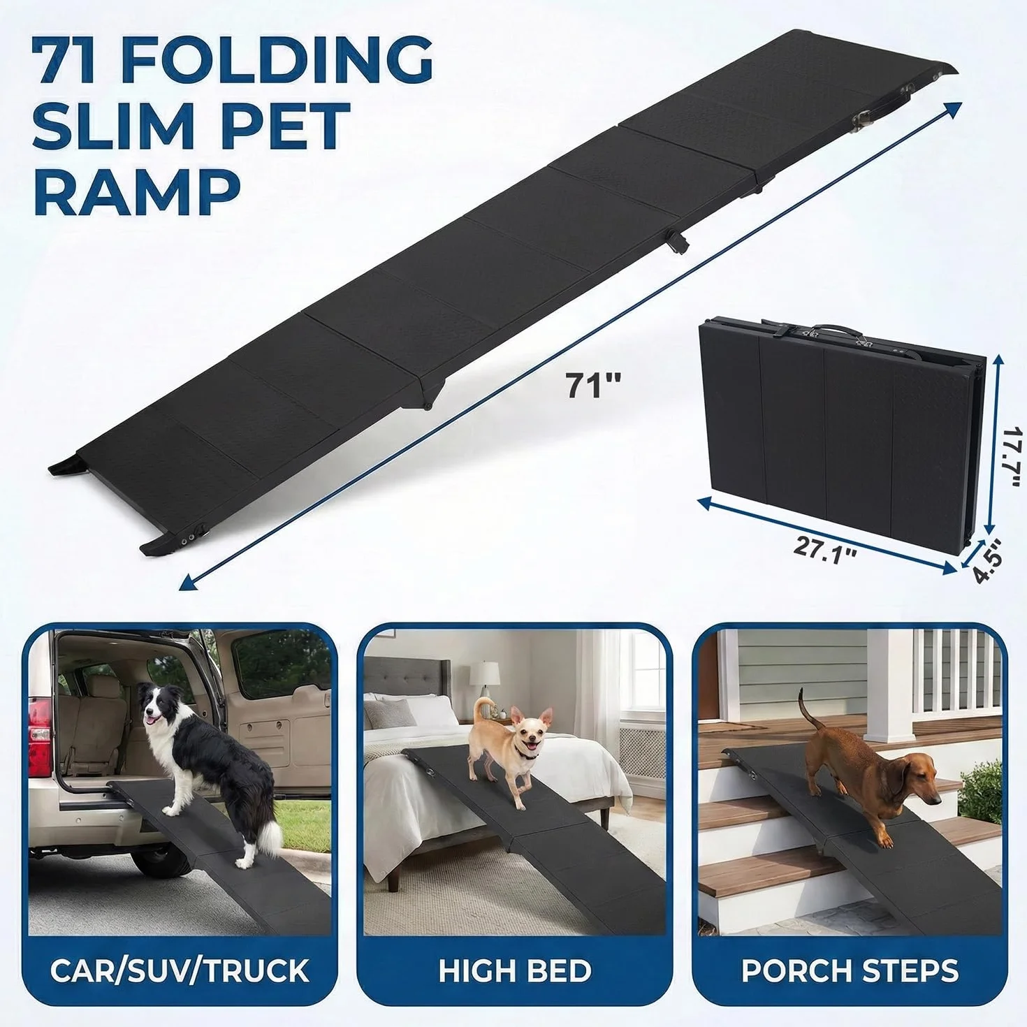 Niubya Escalier Pliable Rampe pour Voitures 180cm x 47,5 cm, Extra Longue en Aluminium pour Chiens Grande Taille jusqu'à 113 kg, Rampe Portable et imperméable pour SUV, camions