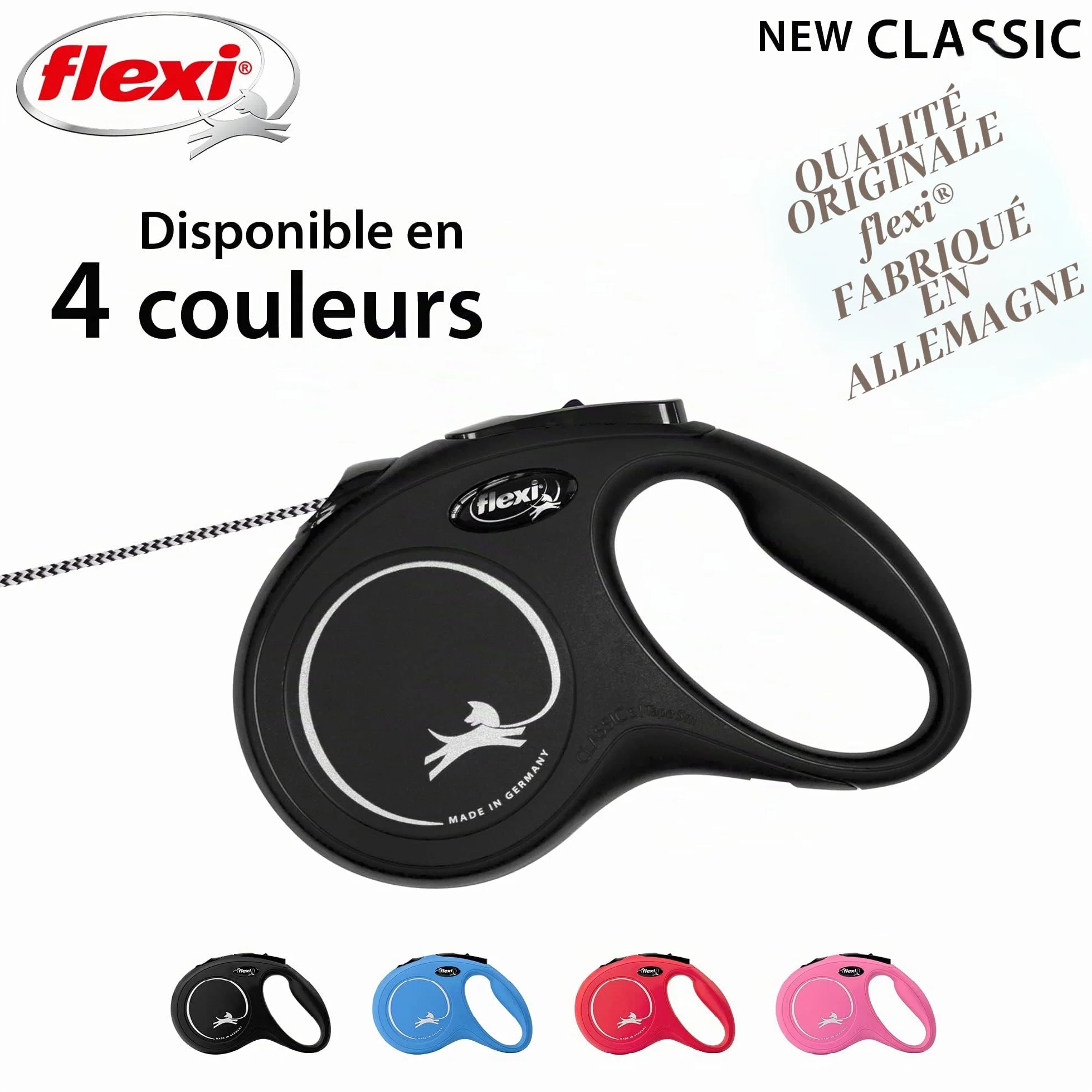 flexi® Classic S Laisse rétractable 8 m pour chiens jusqu'à 12 kg Noir