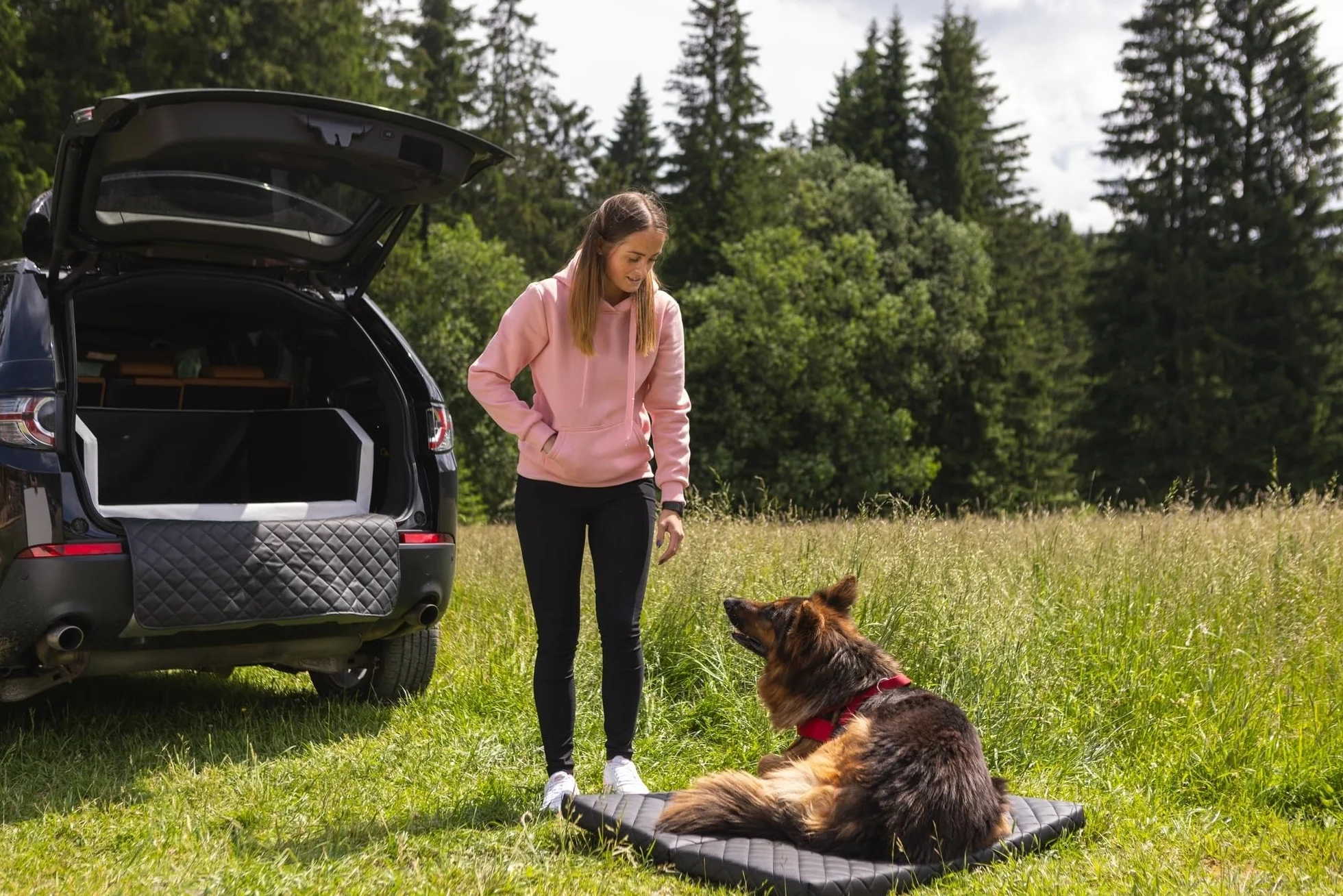 Velinda lit de Coffre, Transporteur de Voiture pour Le Chien avec Matelas de 90x55 cm (Couleur: Noir)