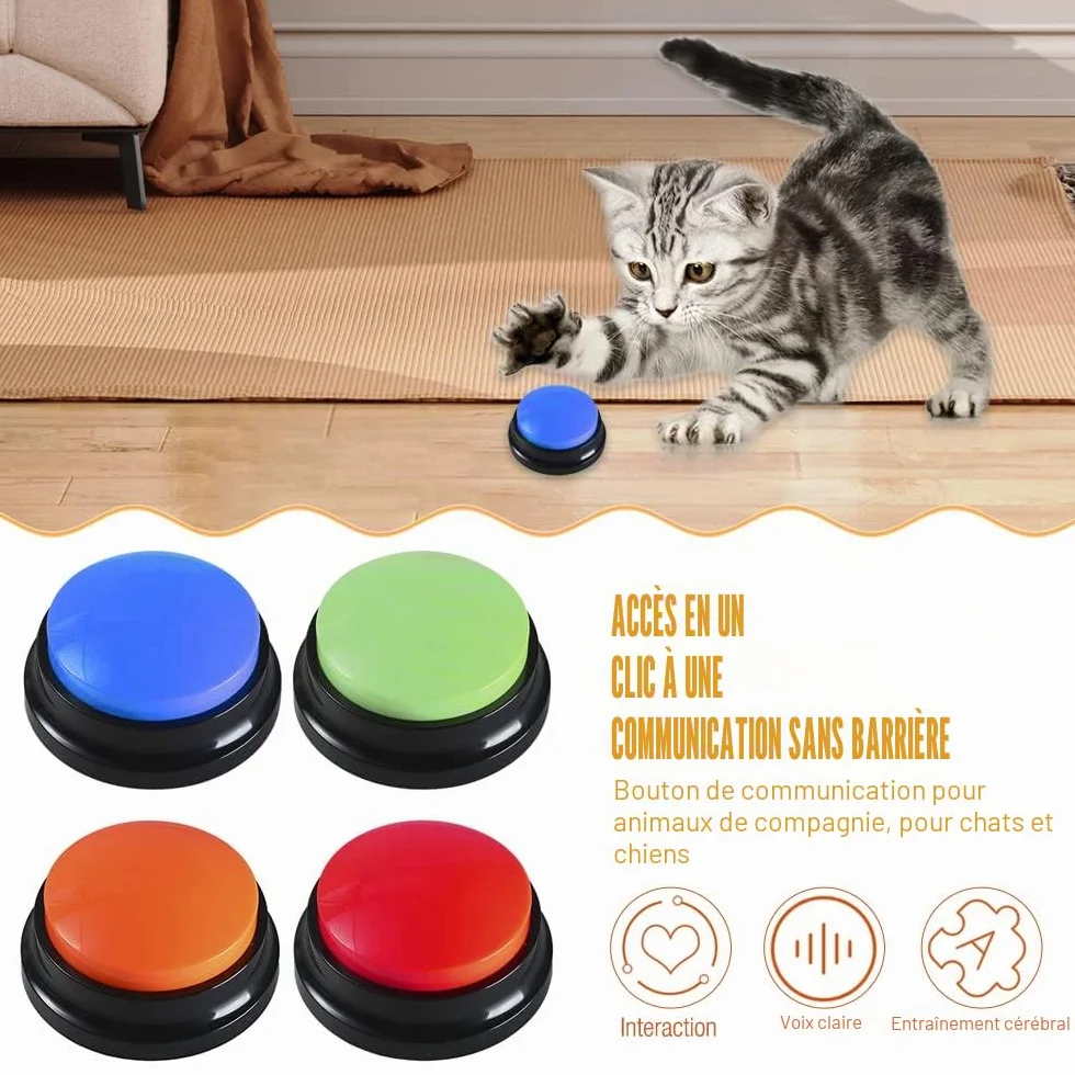 Buzzer Enregistrable Voix, Lot de 4 Buzzer Enregistrable, Bouton Parlant Enregistrable, Bouton Chien Communication, pour lEntraînement au Animaux Communication Enregistrée