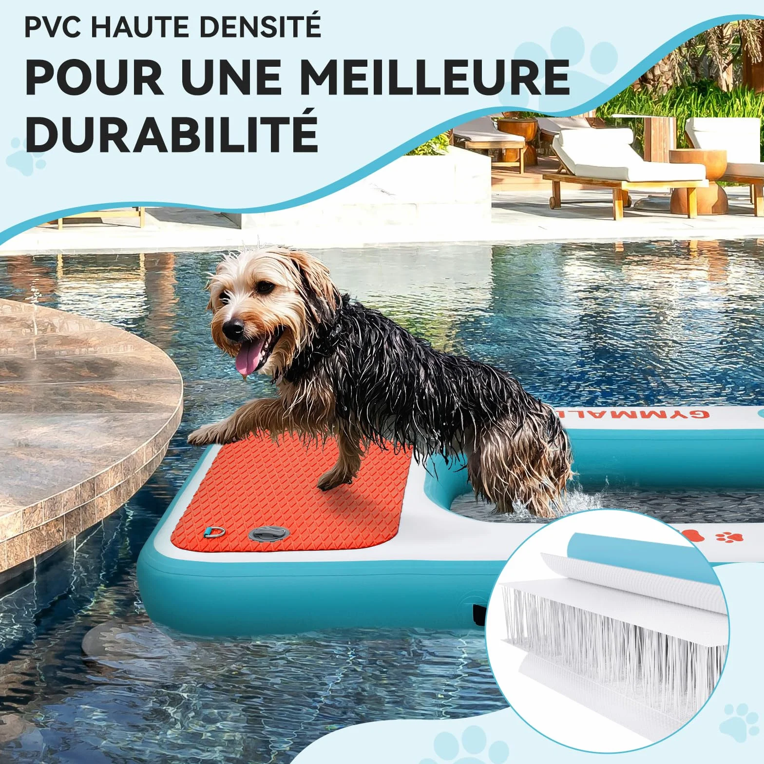Plateforme Flottante pour Chien 120x82cm Antidérapante Jusqu'à 100kg