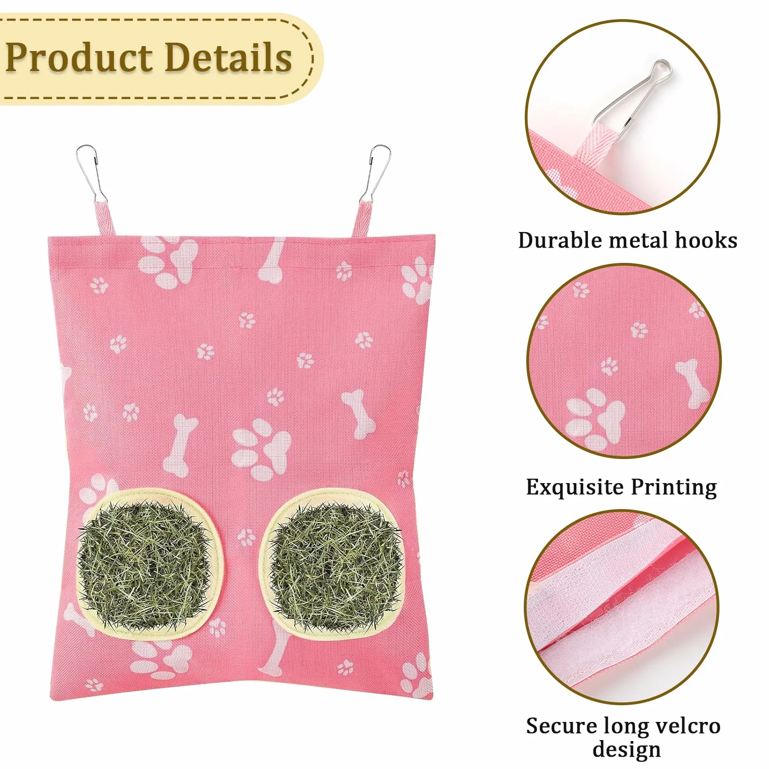 Sac à Foin Lapin Ratelier Suspendu Coton Lin 35.5x24.5 cm avec 2 Trous pour Cochon d'Inde Chinchilla Hamster