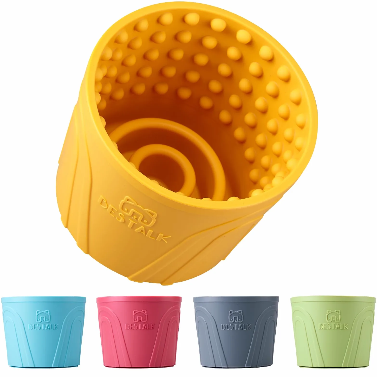 Gamelle à lécher pour chien - Soulage l'anxiété - Distributeur de friandises - Antidérapant - Pour chiens de petite, moyenne et grande race, silicone sans BPA (jaune, taille M-L)