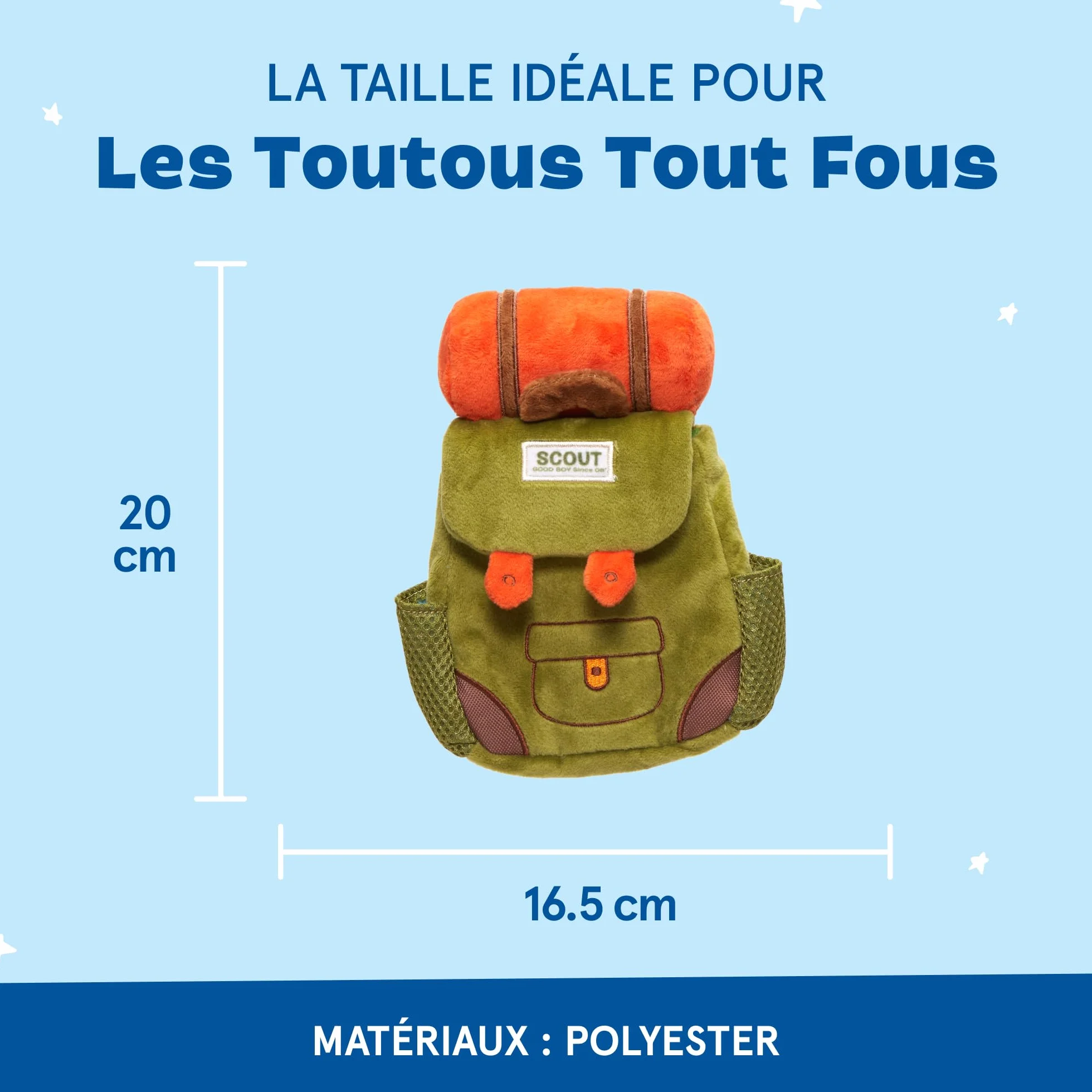 BARK Scout Sac à dos en peluche pour chien Vert Orange Taille S/M
