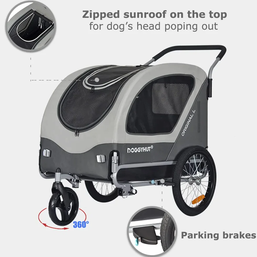 Doggyhut Original L Remorque de Velo 2 en 1 Grande Poussette pour Chiens Taille Moyenne et Grande
