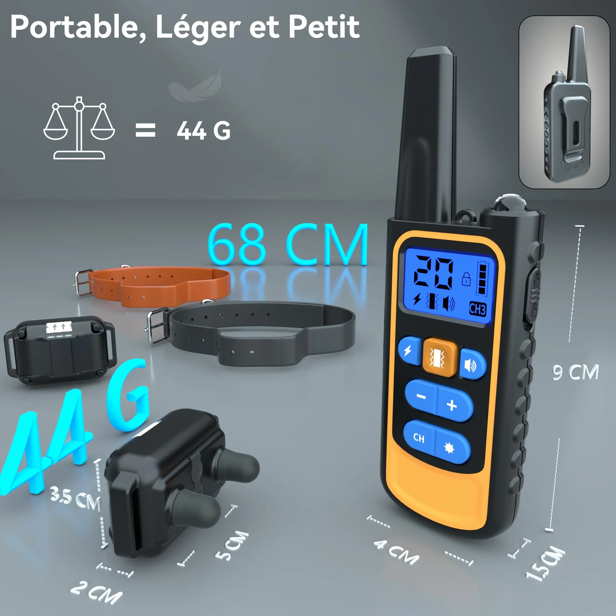 Meloive Collier de Dressage pour Deux Chiens,Collier Rechargeable avec Contrôle Manuel Portée 3000 Mètres,4 Modes d'Entraînement Choc Électrique/Sonore/Vibration/Lumière,IPX67 Résistant à l'eau
