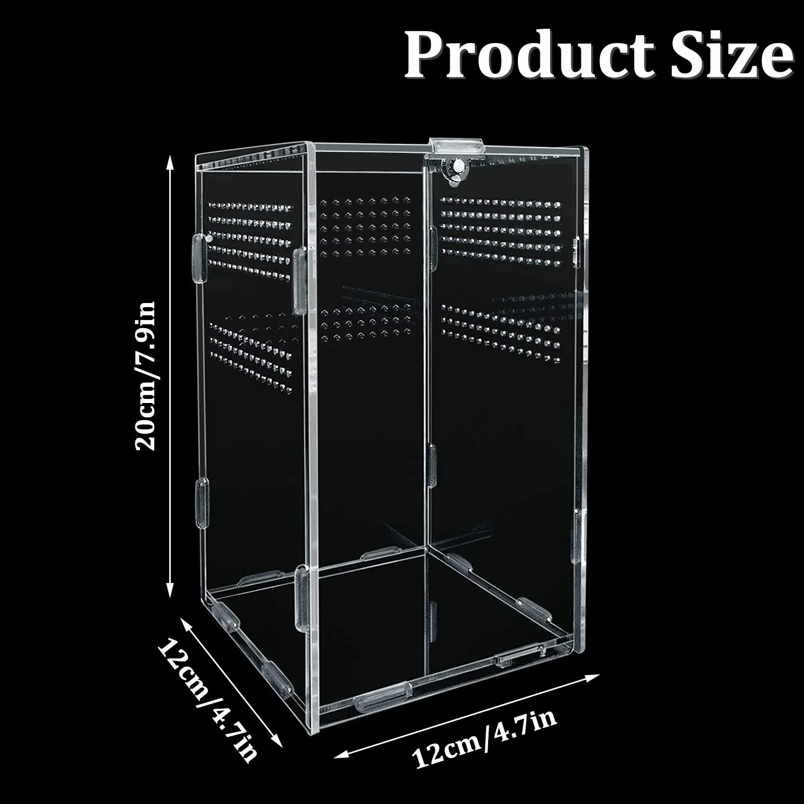 Boîte d'alimentation en Acrylique pour Reptiles 12x12x20cm avec Trous d'air pour lézard, araignée