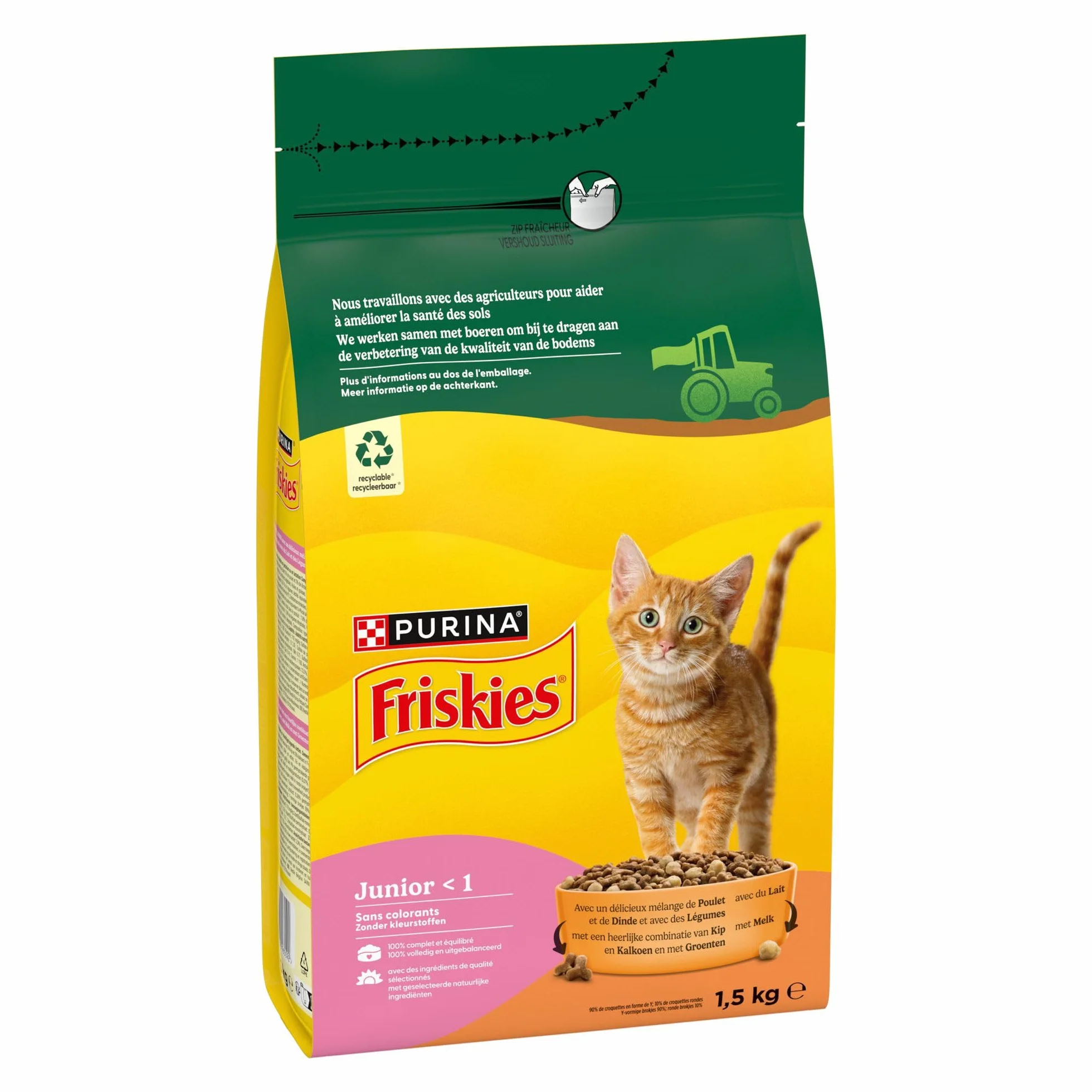 FRISKIES JUNIOR Croquettes complètes pour Chatons Poulet Lait Légumes 1,5 kg