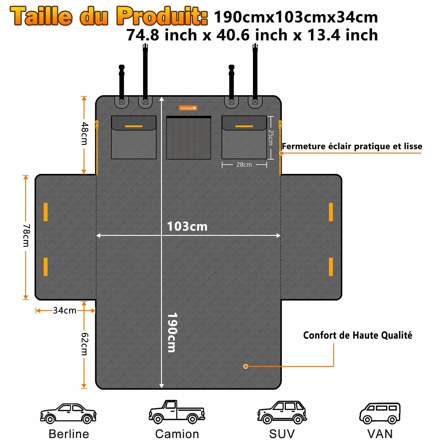 Alfheim Housse de Protection de Coffre de Voiture Imperméable Antidérapante Lavable pour Break SUV