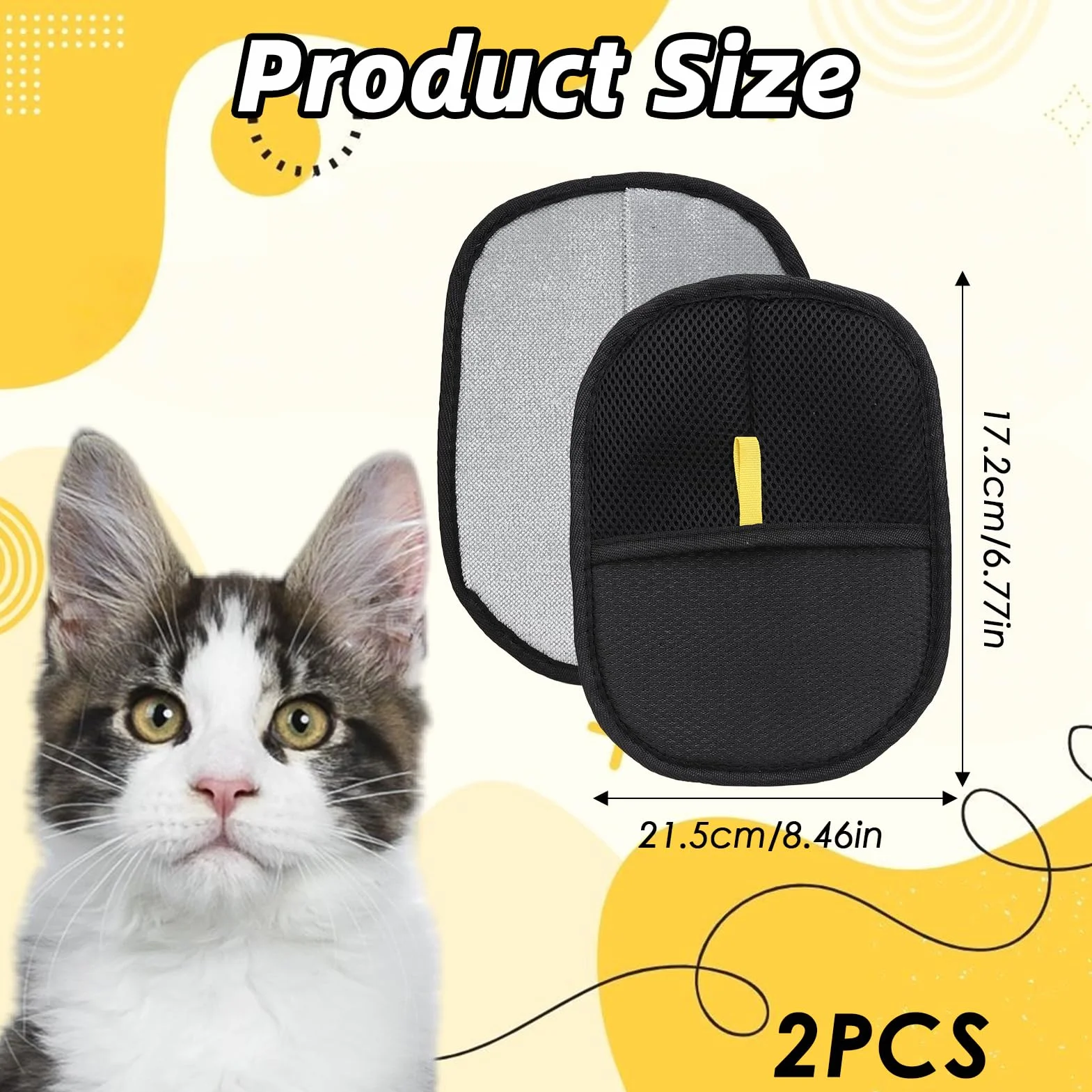 Gant Anti Poils Animaux Antistatique Lavable pour Chiens Chats Toilettage Massage - Noir
