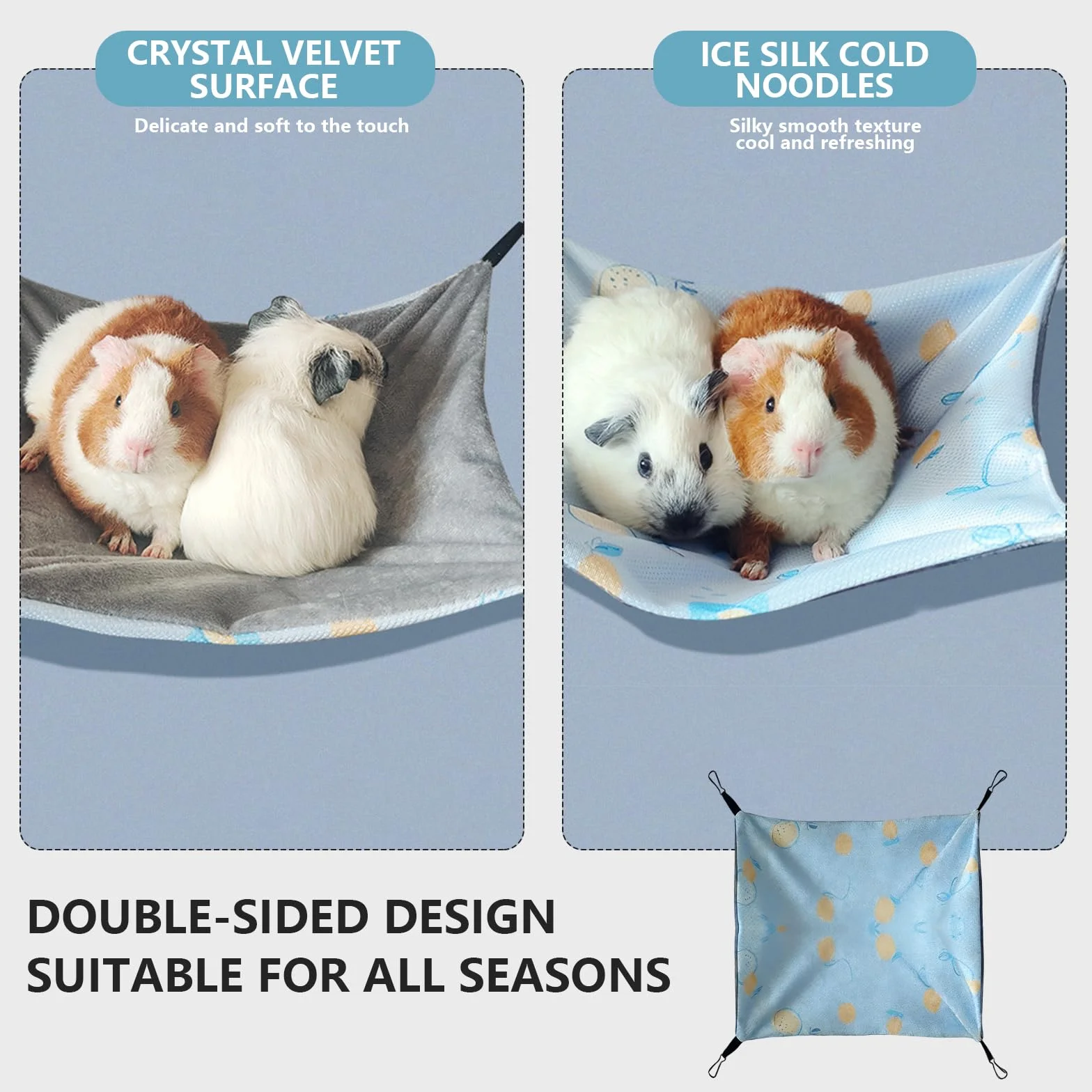 Hamac Cochon d'Inde Soie Glacée 28 x 28Cm Hamac Rongeur Ajustable Cage Furet Cabane Fraise Cochon d'Inde Lit Lapin Design Double Face Balançoire pour Lapin Hamster Chinchilla