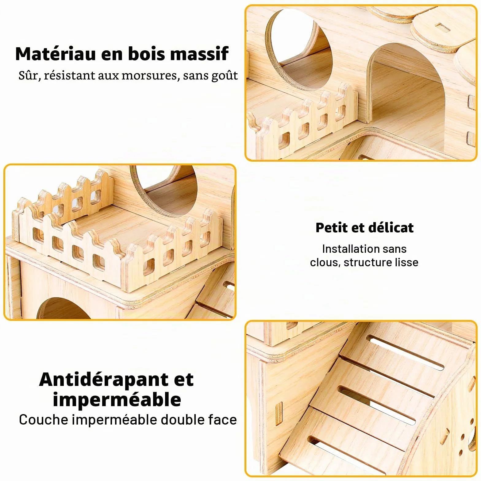 Maison Hamster,Maison en Bois pour Hamster,2 Etages Maisonnette pour Hamster,Hamster Maison d'angle,Jouet pour Hamster,Maison Cochon d'inde,Accessoire Hamster pour Hamster Nain Cochon Gerbille Rongeu