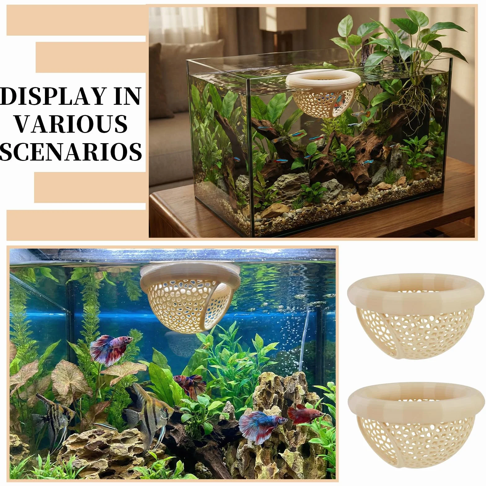 Cachette Flottante pour Betta 7 x 4 cm Décor D’Aquarium Tunnel Hamac Poissons Repos Nourrir Jouer