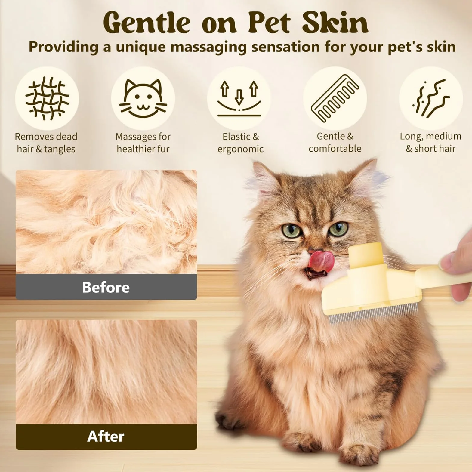 Peigne Chat|2 Pack Brosse Poils Animaux Autonettoyante Pour Poils, Peigne Anti Puces Pour Chat Avec Bouton De Déverrouillage, Brosse de Toilettage Pour Convient Aux Poils Longs Et Courts (Vert+Jaune)
