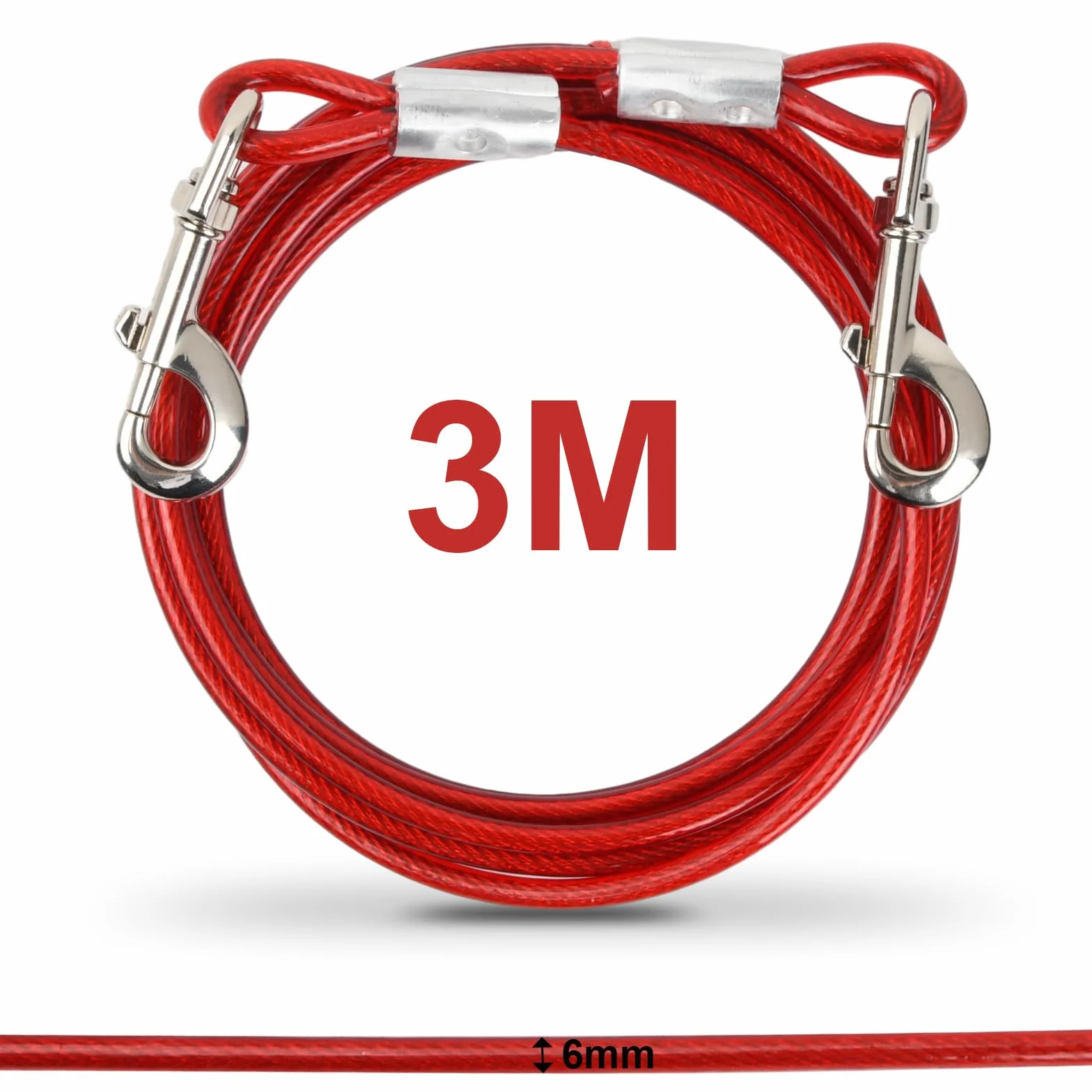 Câble d'attache Chien 3 m Métal avec Crochet Pivotant Revêtement PVC Anti-Morsure Chaîne de Sécurité jusqu'à 250 kg Blanc