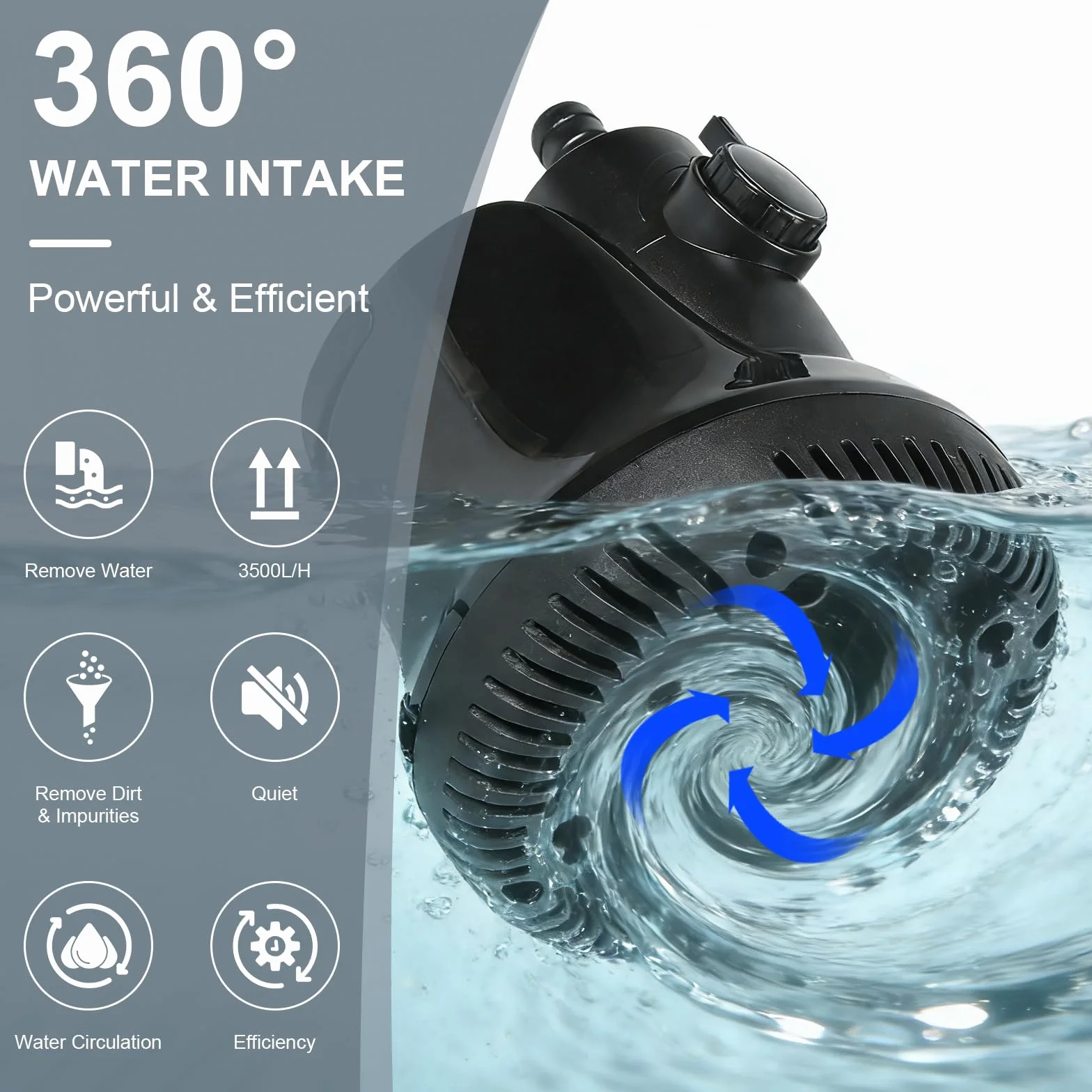 EFUTURETIME Pompe à Eau Submersible 40W 1500 L/H Silencieux avec Interrupteur Réglable 4 Buses 1,6M Tuyau pour Bassin