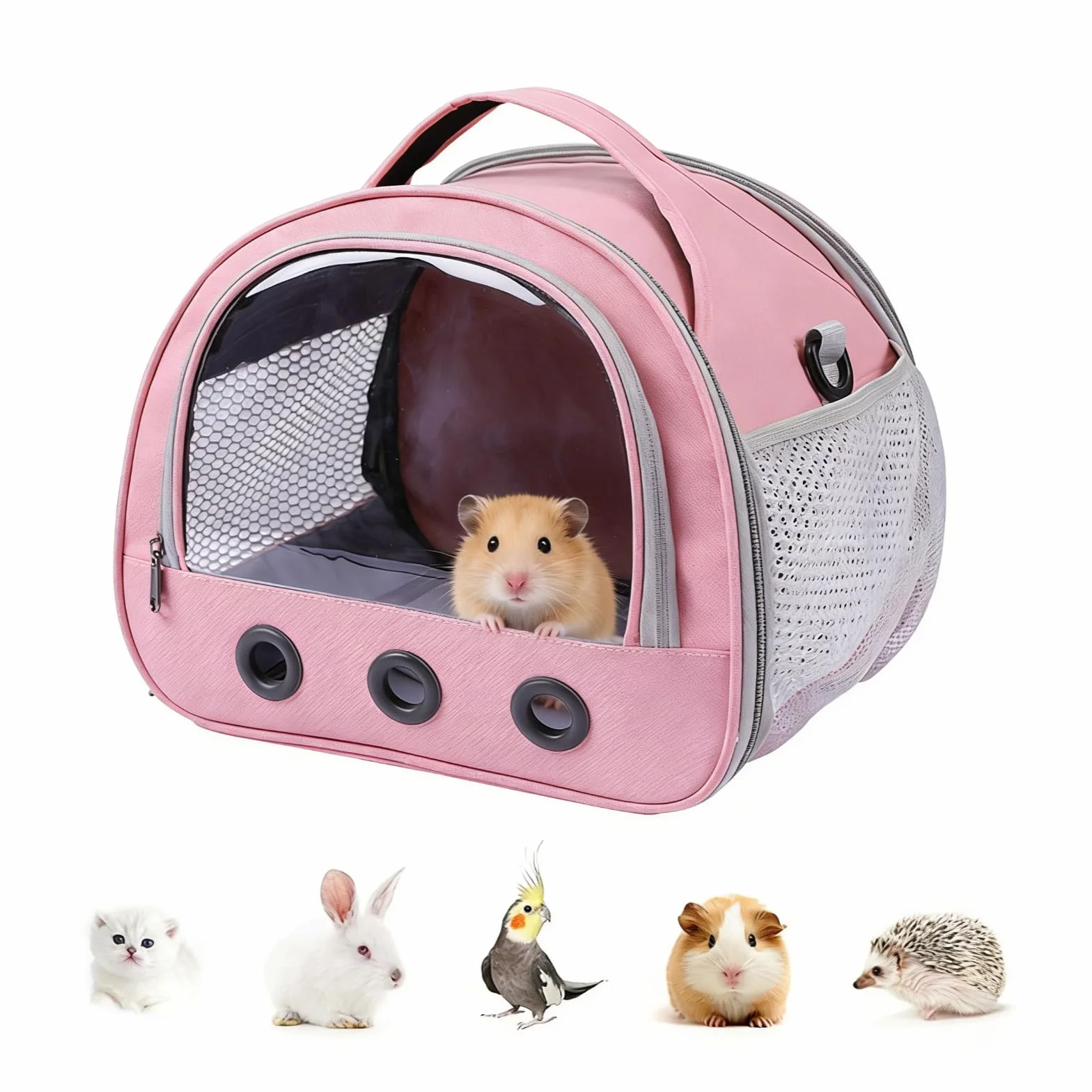 Sac de Transport pour Animal Pliable avec Fenêtre PVC, Grille Aérée, 30x25x25cm