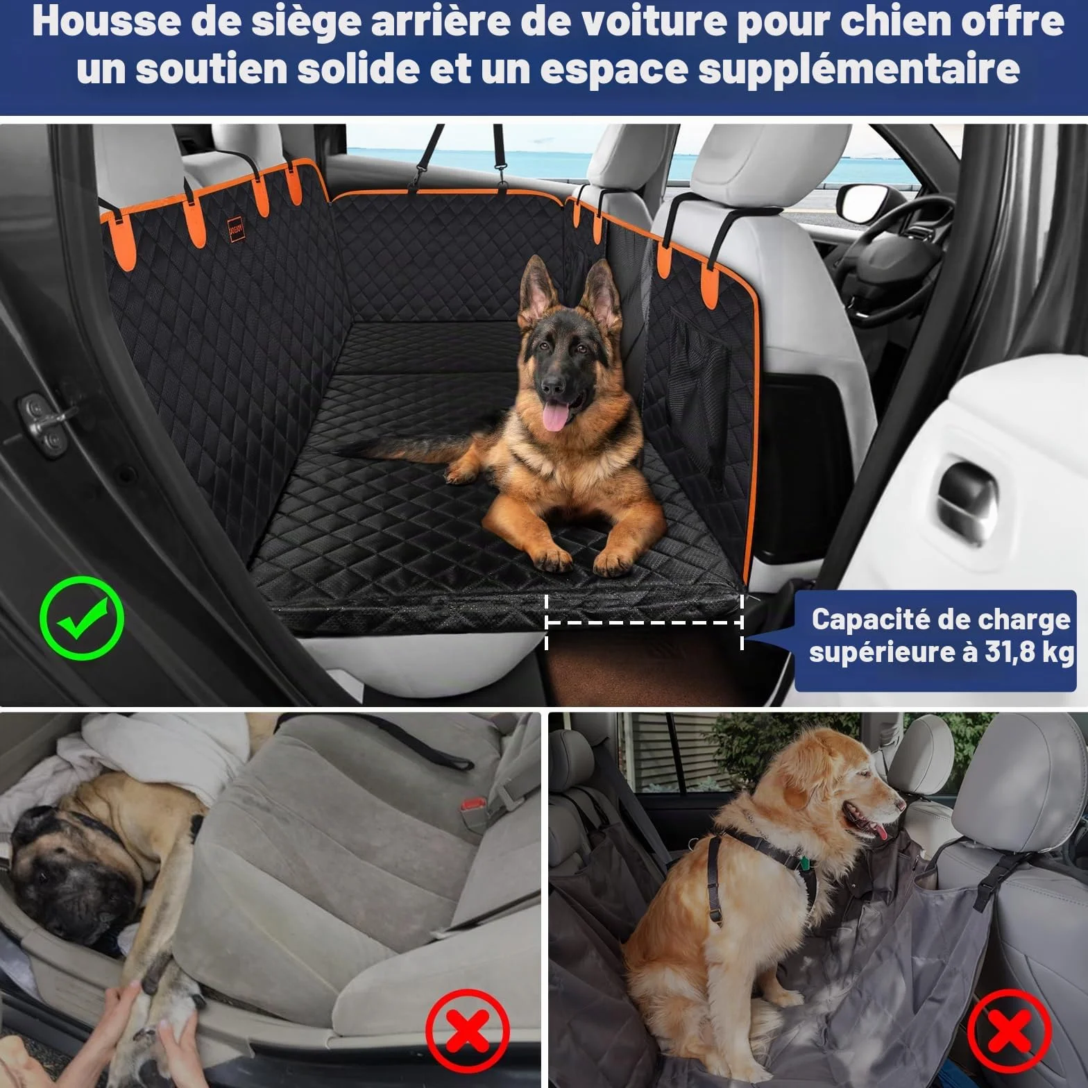 JOEJOY Housse Protection Voiture Chien Imperméable Résistant Aux Rayures Fond Rigide Noir